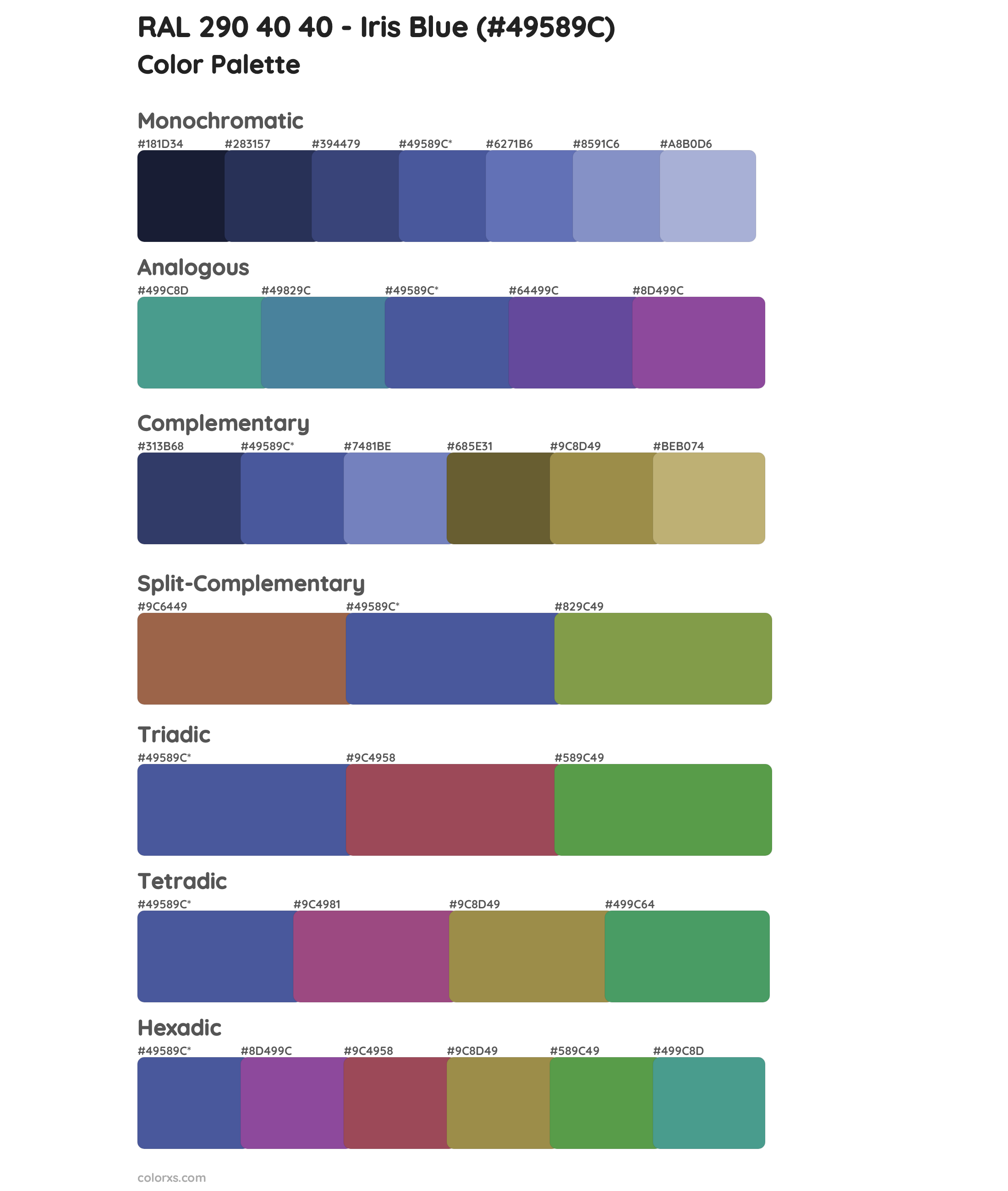 RAL 290 40 40 - Iris Blue Color Scheme Palettes