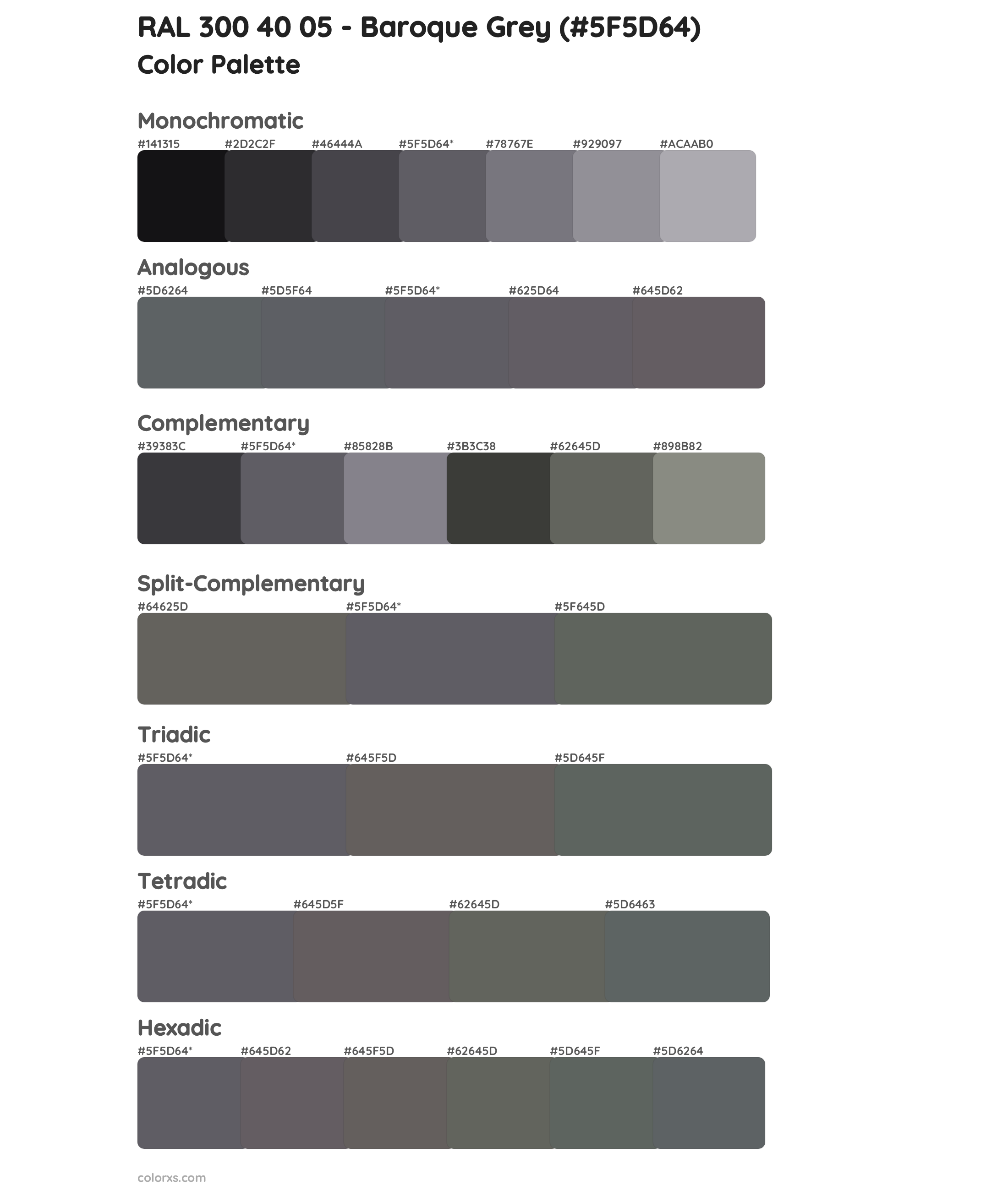 RAL 300 40 05 - Baroque Grey Color Scheme Palettes