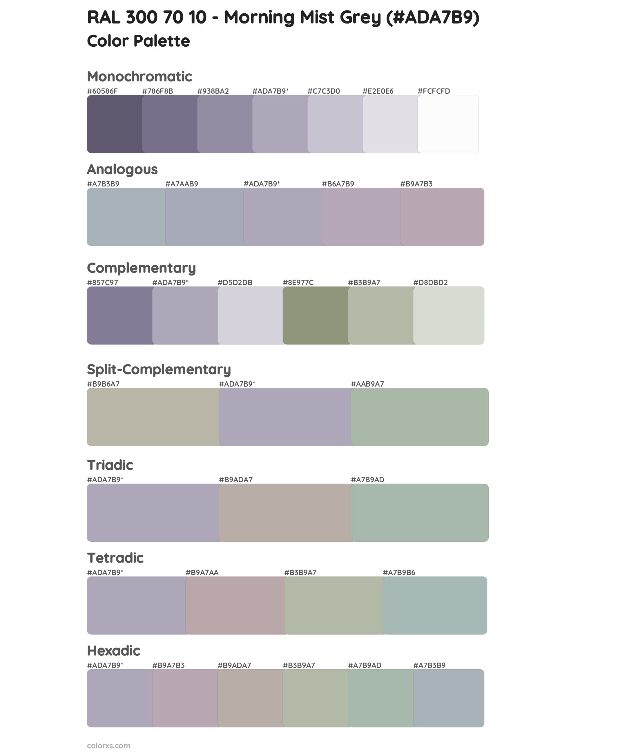 RAL 300 70 10 - Morning Mist Grey Color Scheme Palettes