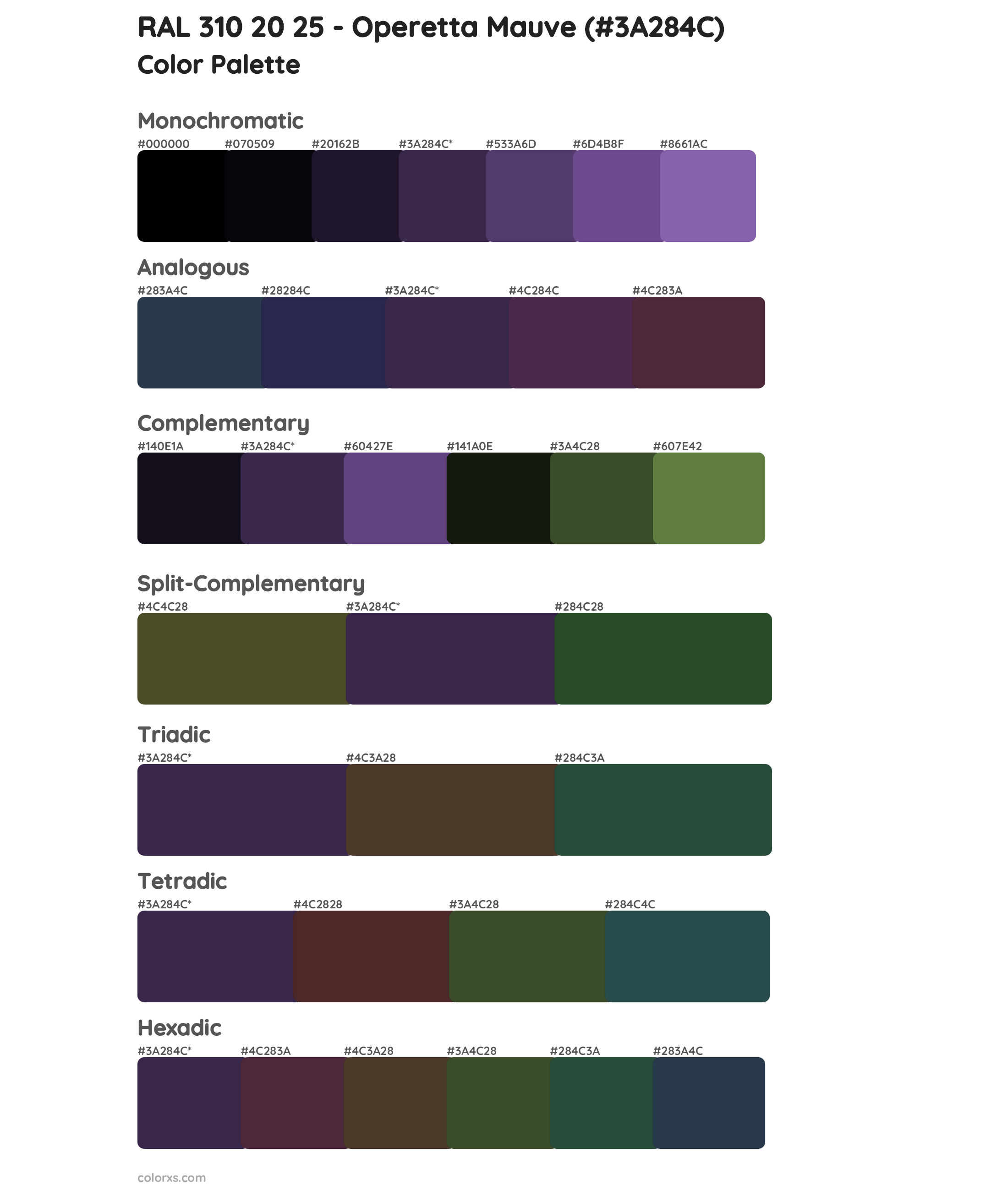 RAL 310 20 25 - Operetta Mauve Color Scheme Palettes