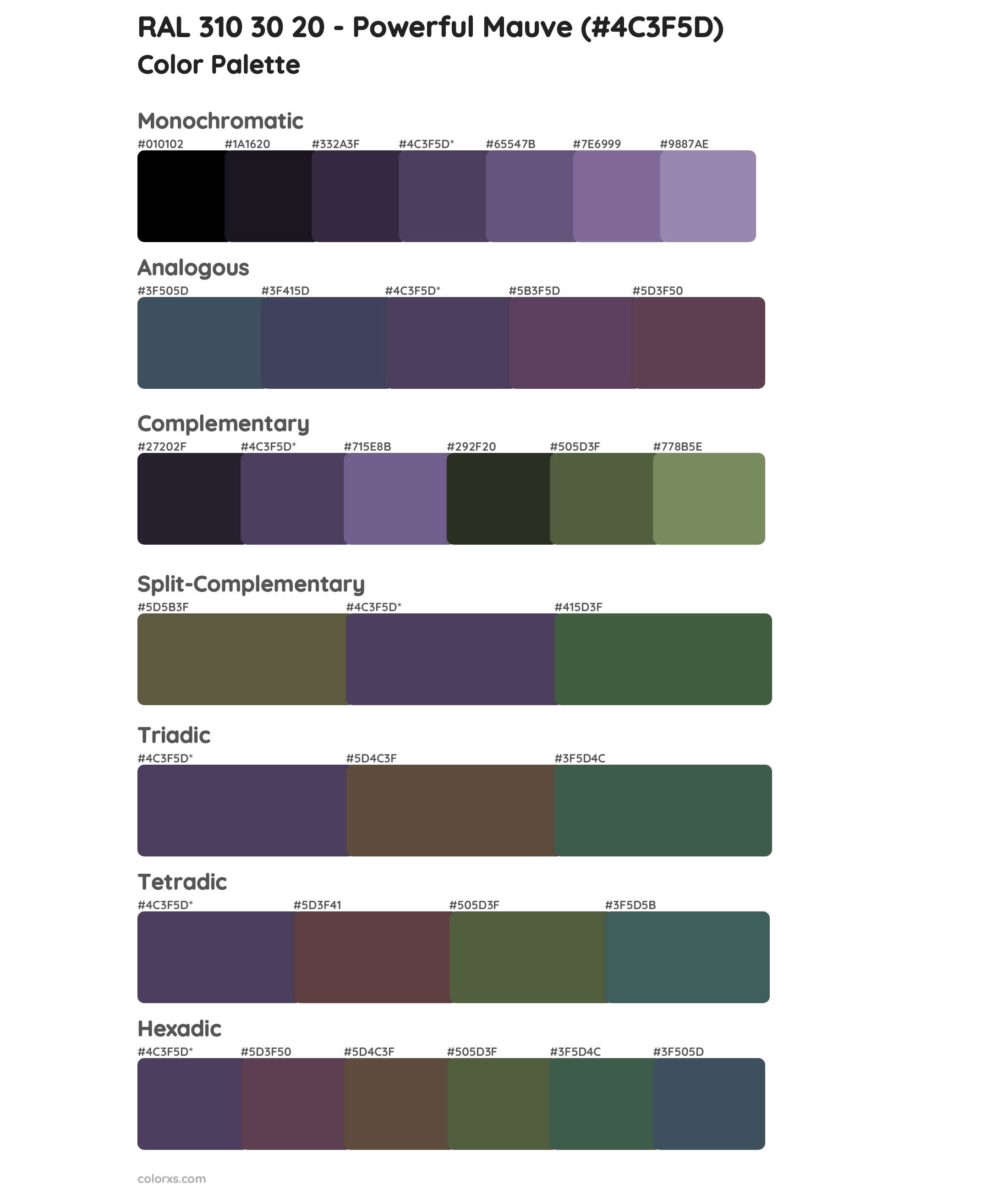 RAL 310 30 20 - Powerful Mauve Color Scheme Palettes