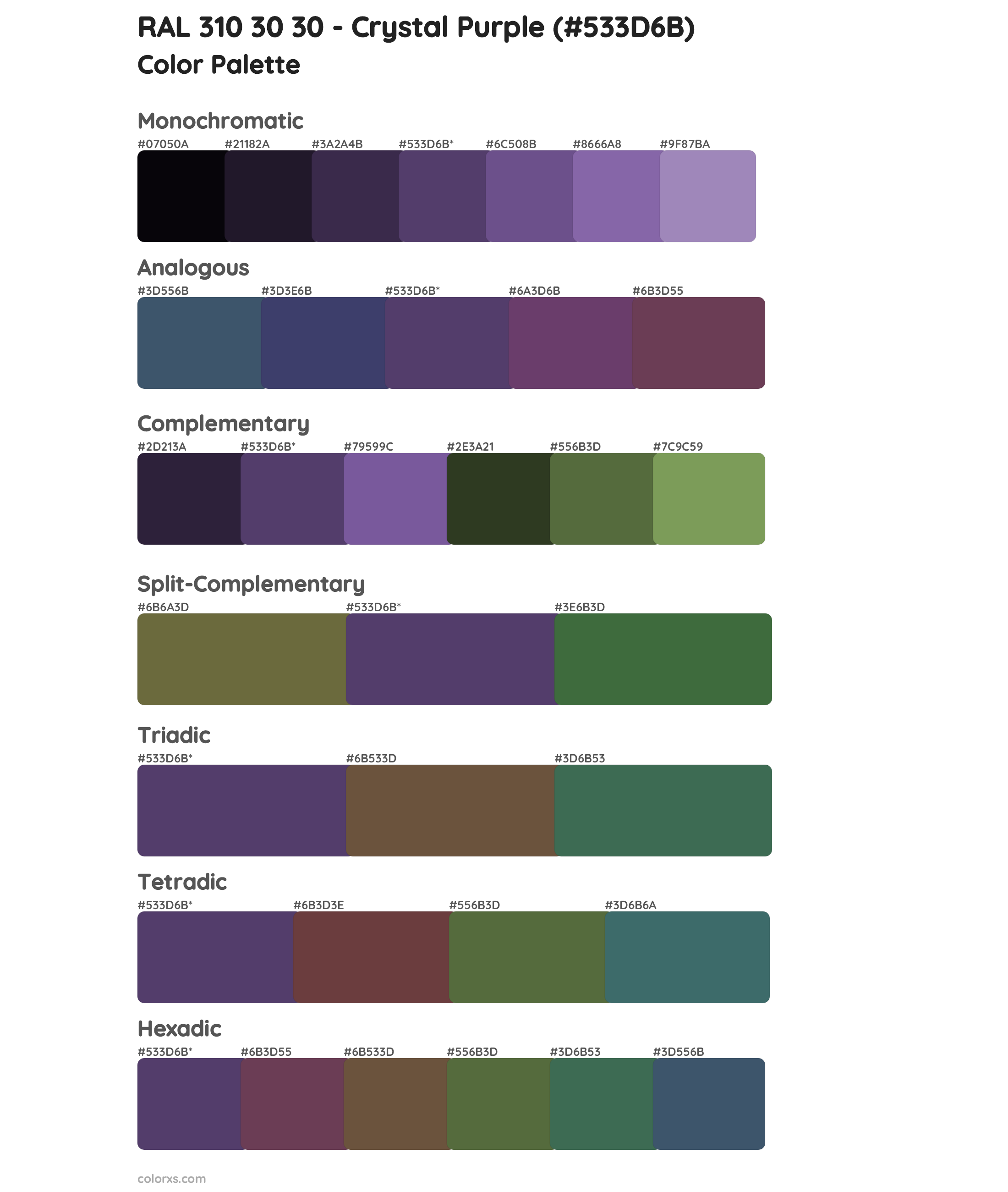 RAL 310 30 30 - Crystal Purple Color Scheme Palettes