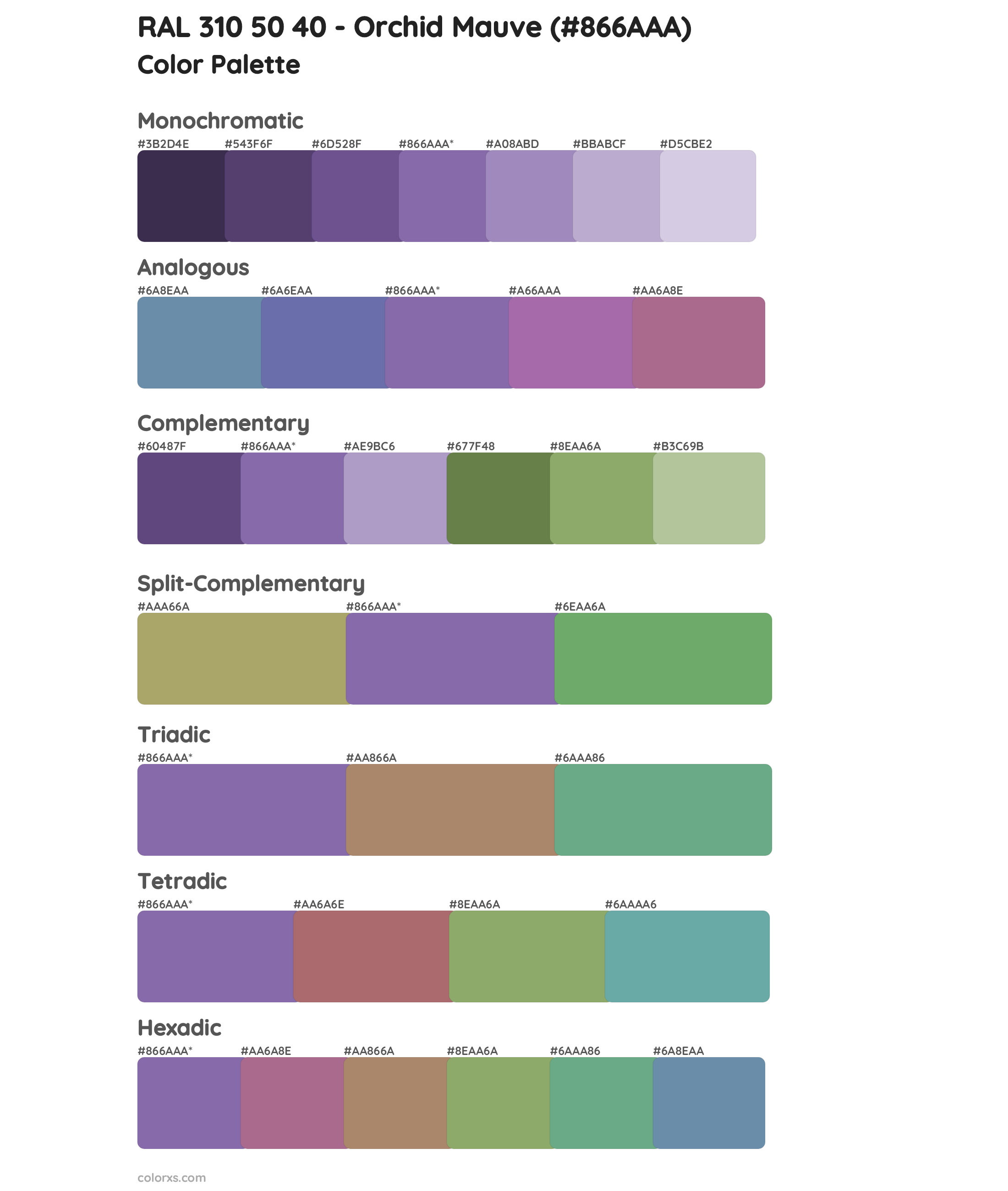 RAL 310 50 40 - Orchid Mauve Color Scheme Palettes