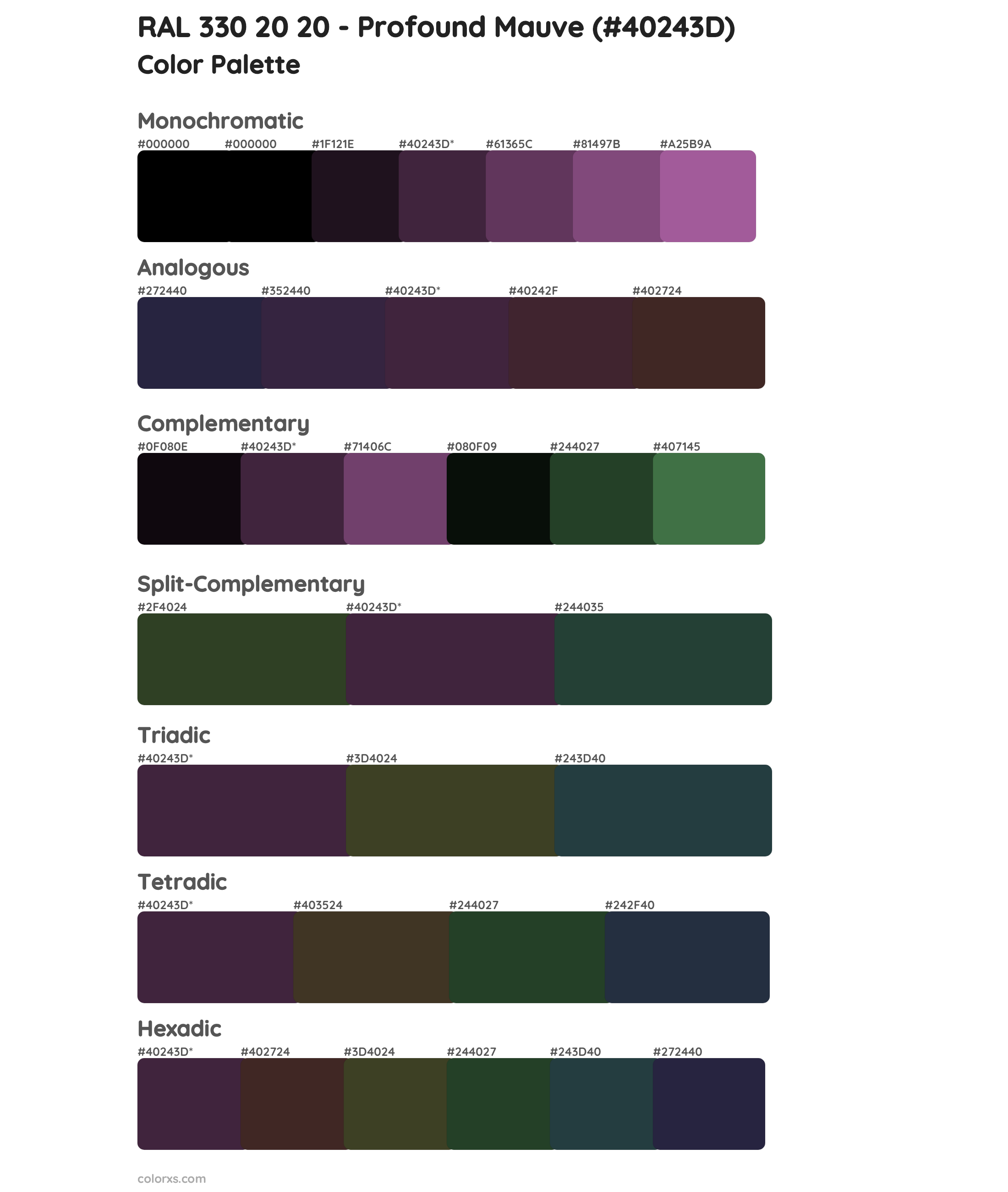 RAL 330 20 20 - Profound Mauve Color Scheme Palettes