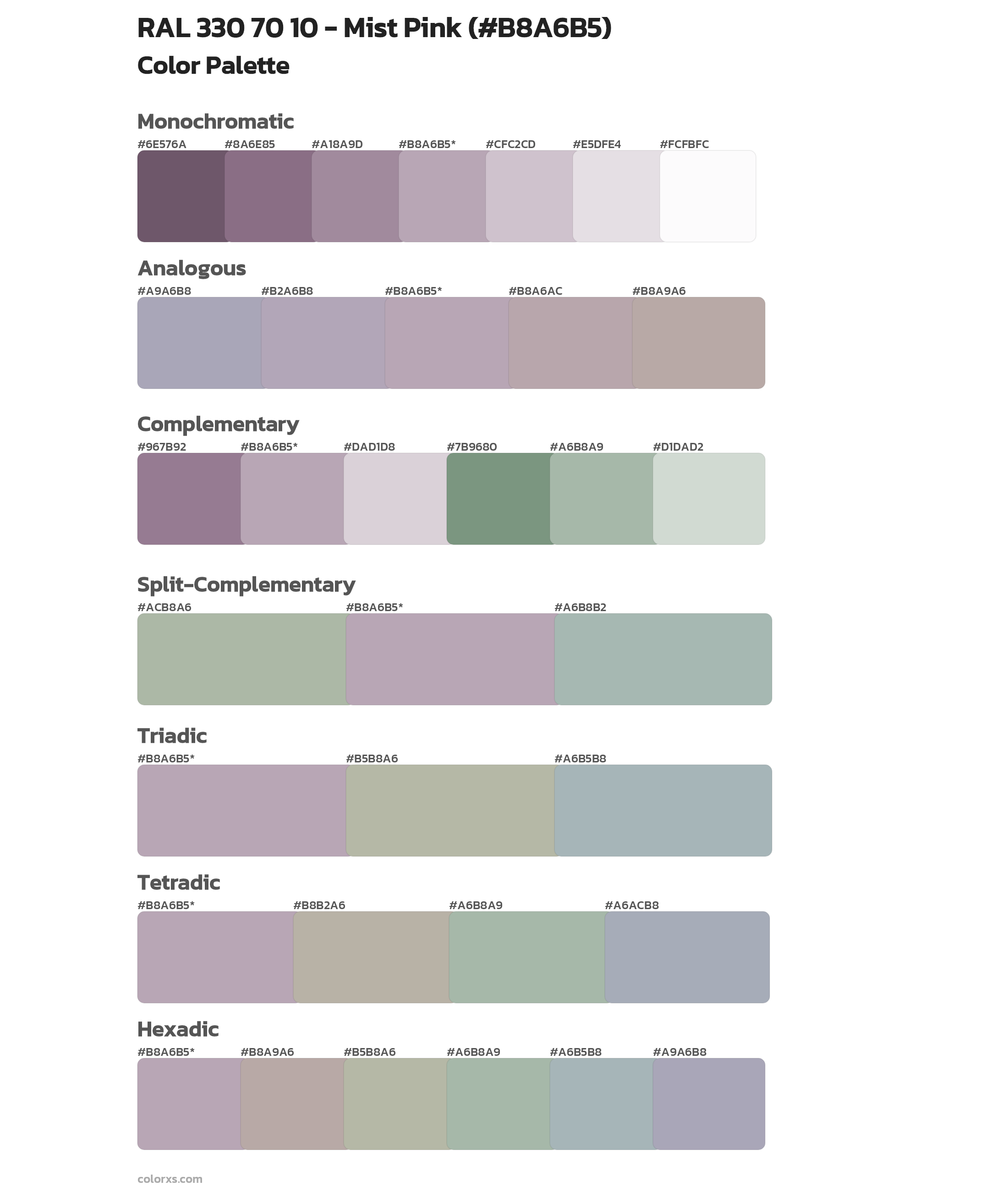 RAL 330 70 10 - Mist Pink Color Scheme Palettes