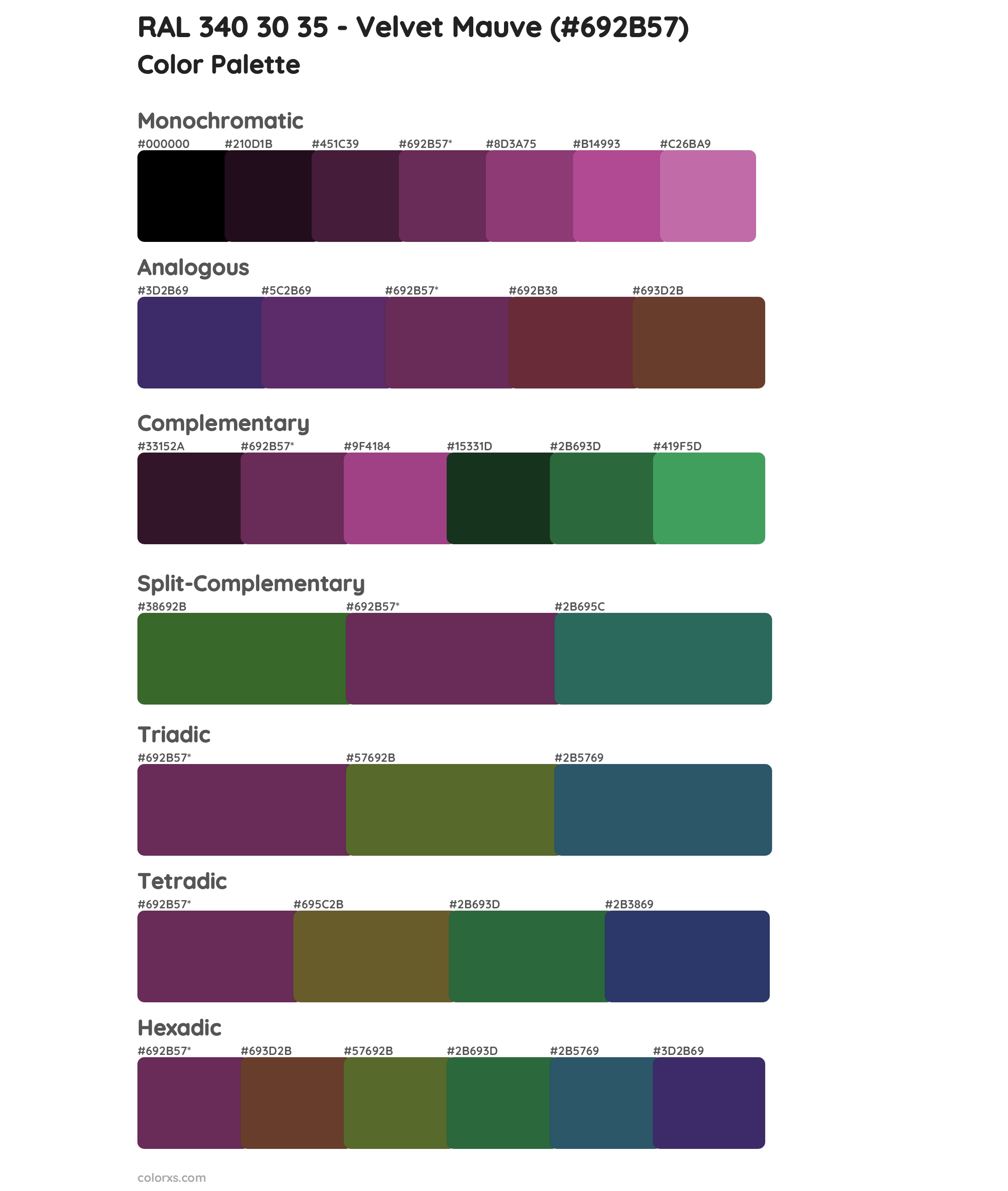 RAL 340 30 35 - Velvet Mauve Color Scheme Palettes