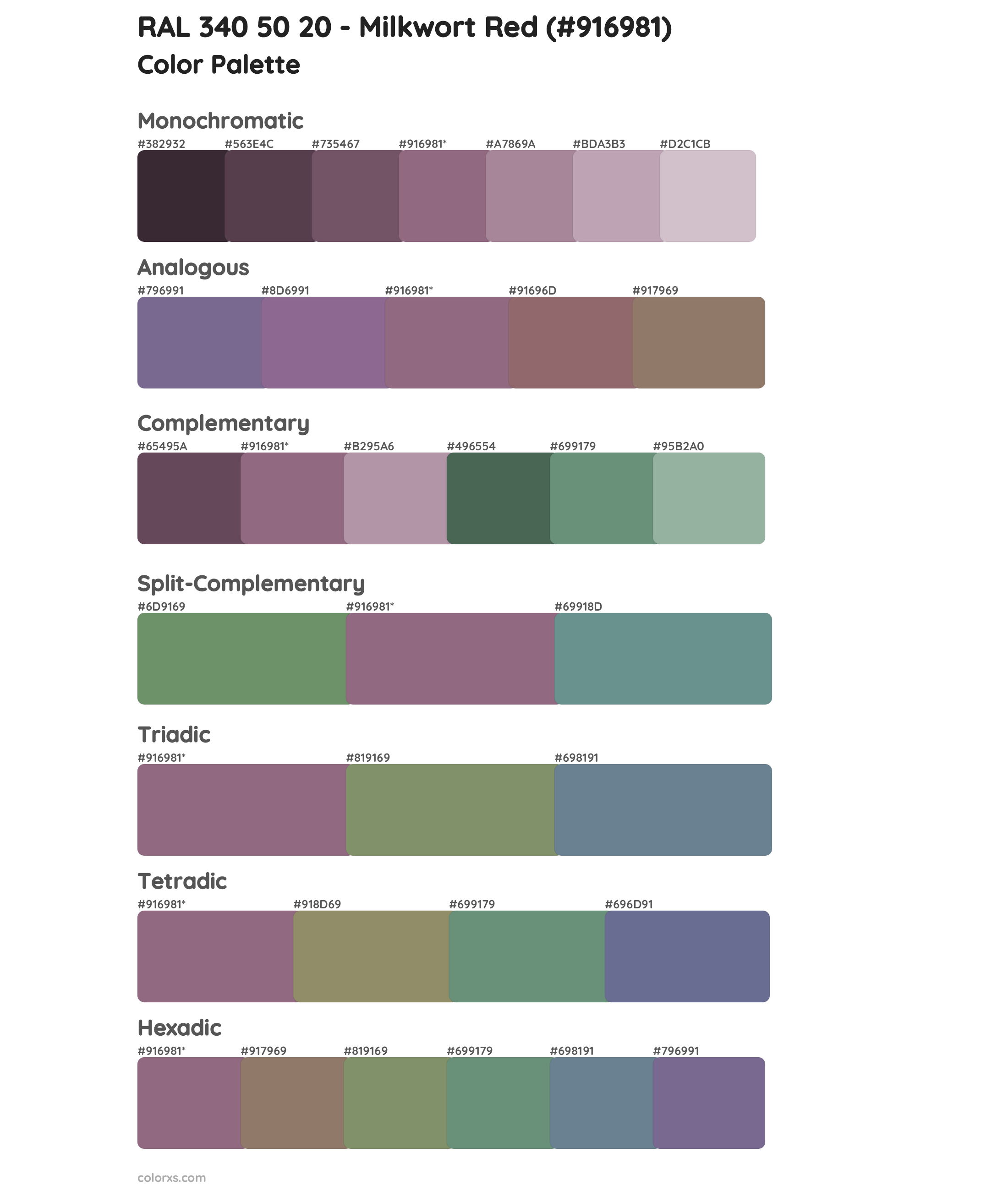 RAL 340 50 20 - Milkwort Red Color Scheme Palettes