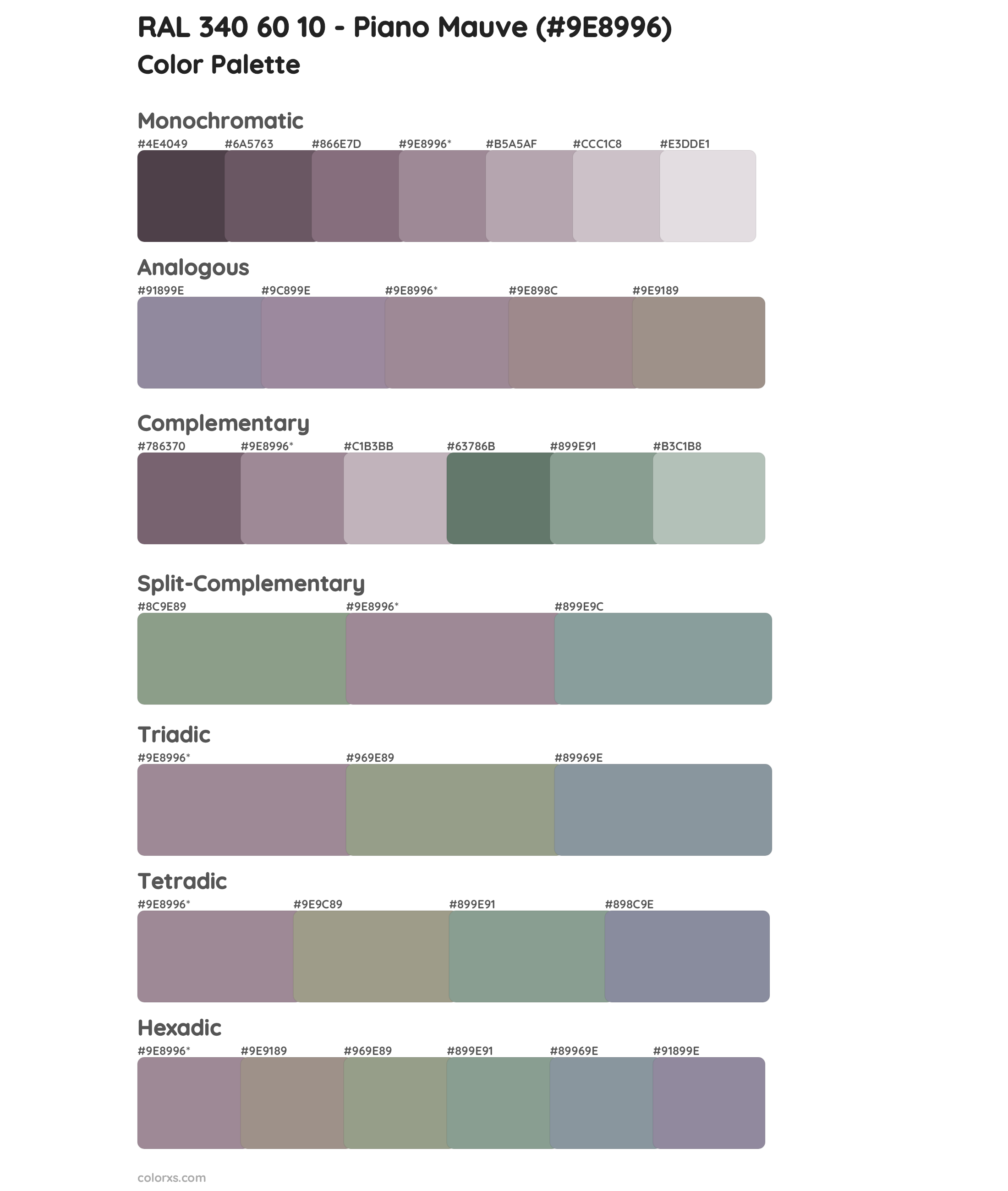 RAL 340 60 10 - Piano Mauve Color Scheme Palettes