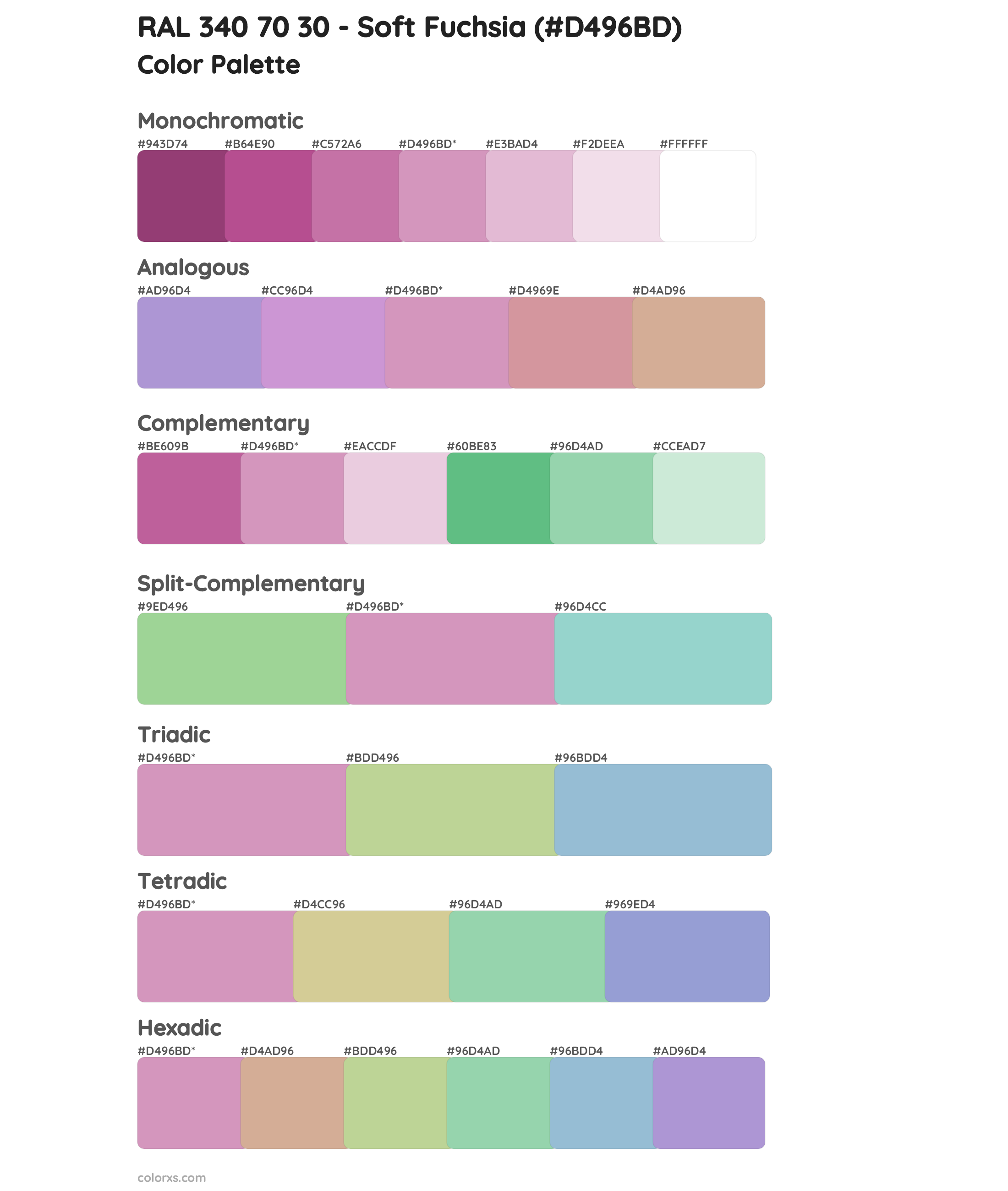 RAL 340 70 30 - Soft Fuchsia Color Scheme Palettes