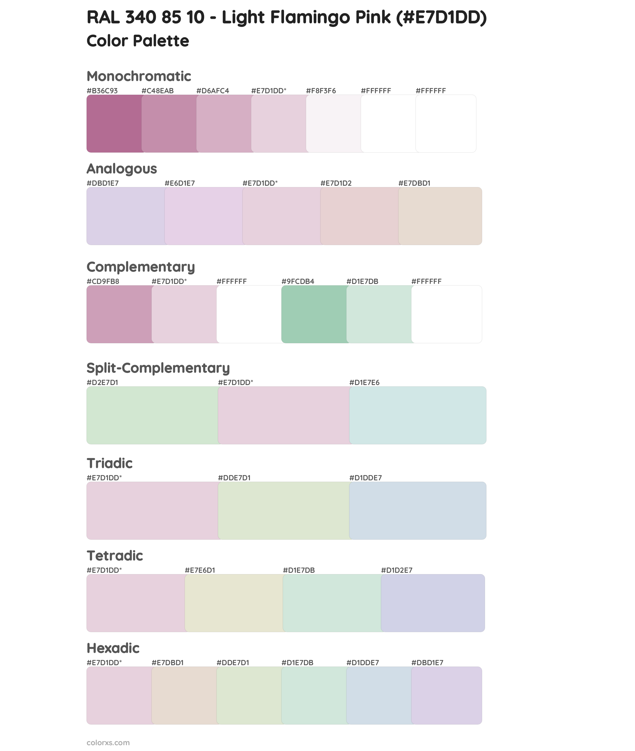 RAL 340 85 10 - Light Flamingo Pink Color Scheme Palettes