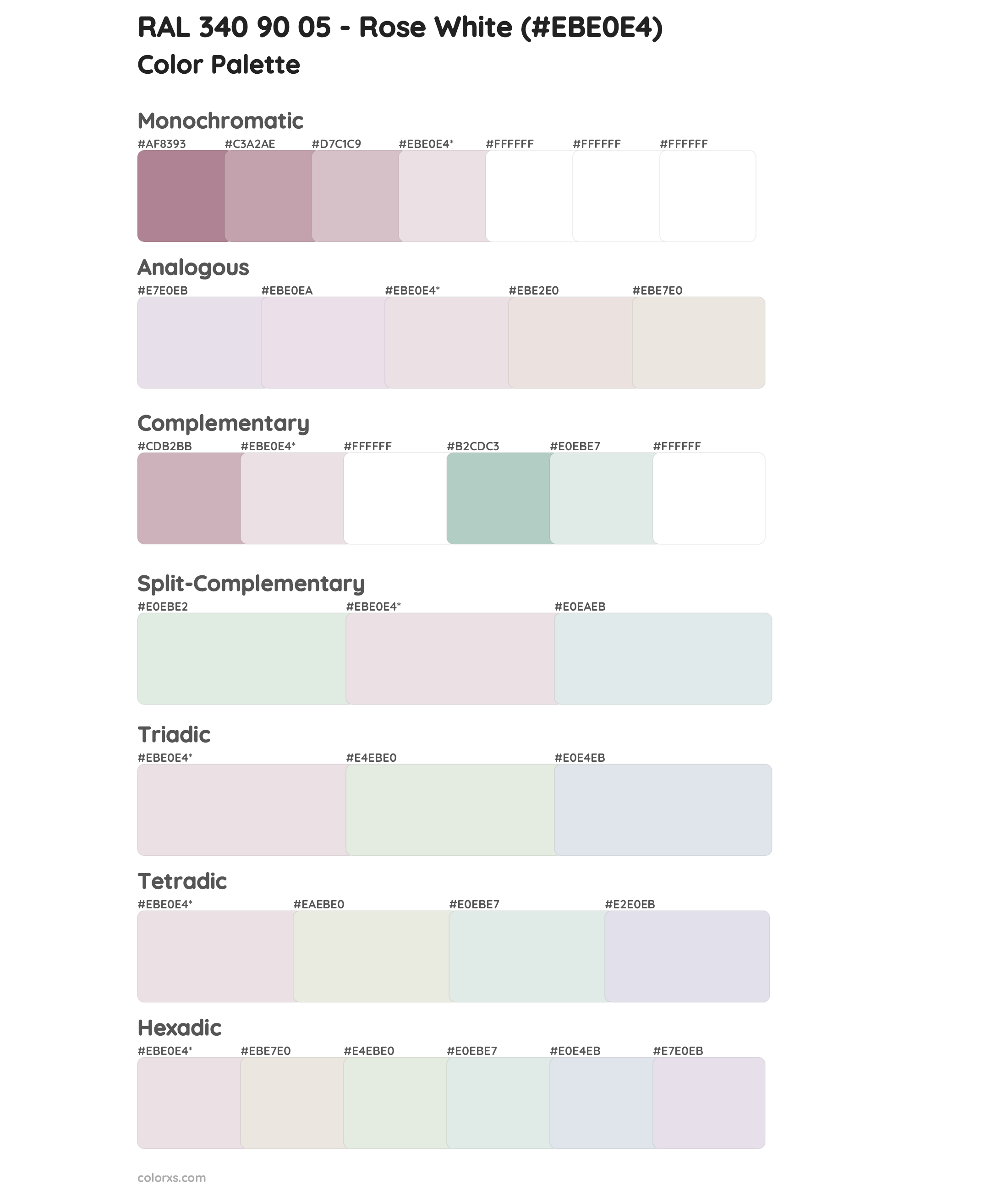 RAL 340 90 05 - Rose White Color Scheme Palettes