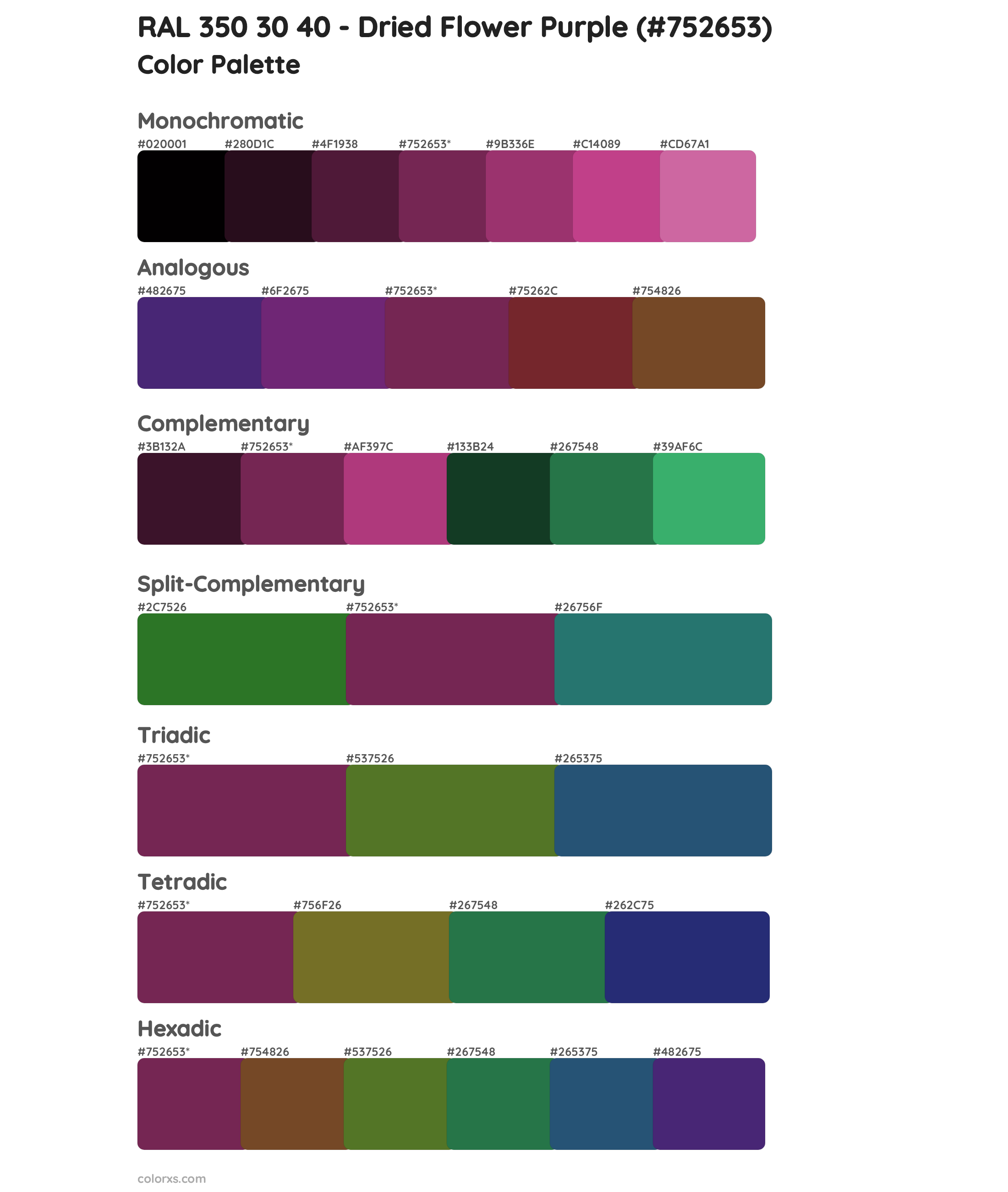 RAL 350 30 40 - Dried Flower Purple Color Scheme Palettes