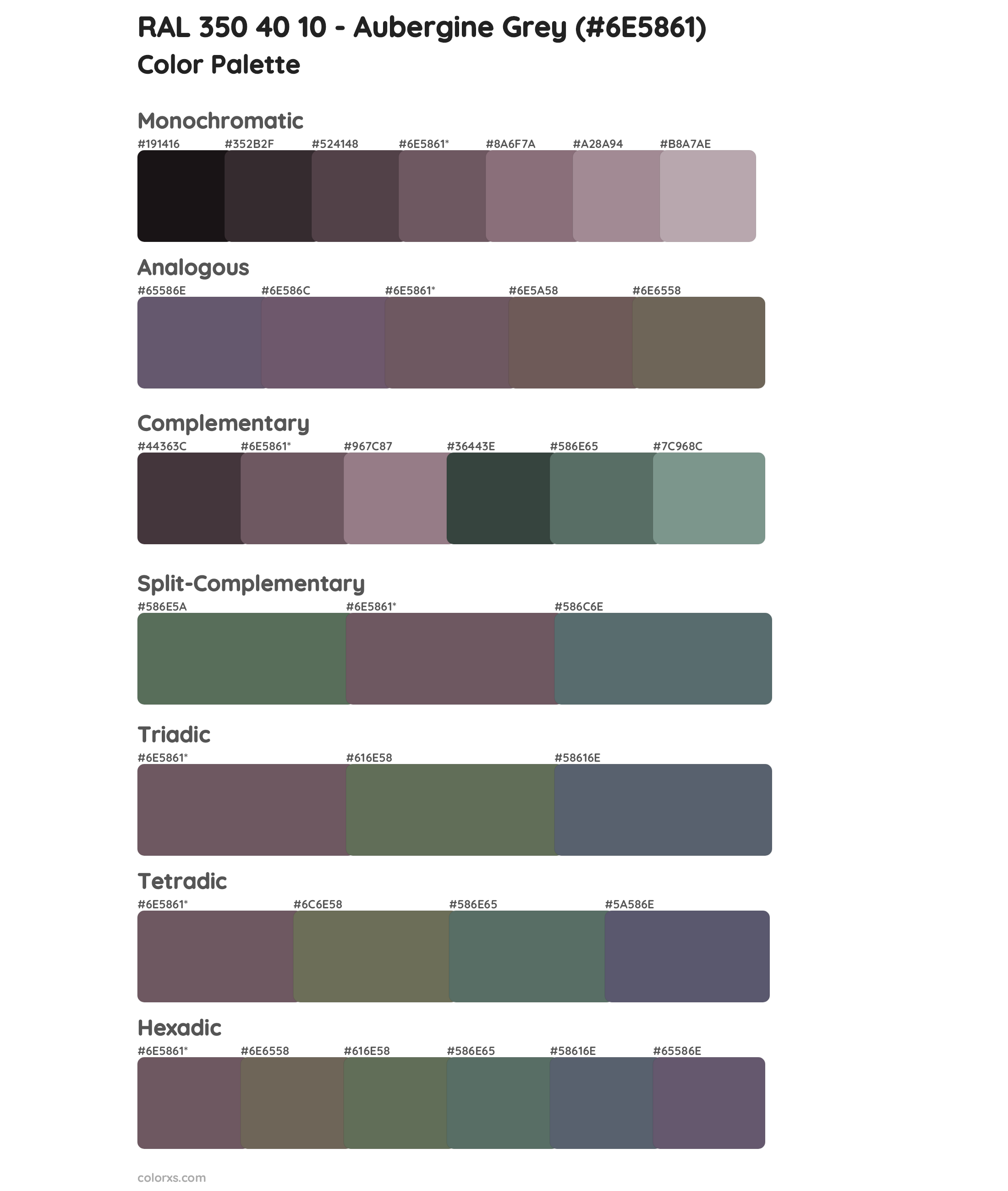 RAL 350 40 10 - Aubergine Grey Color Scheme Palettes