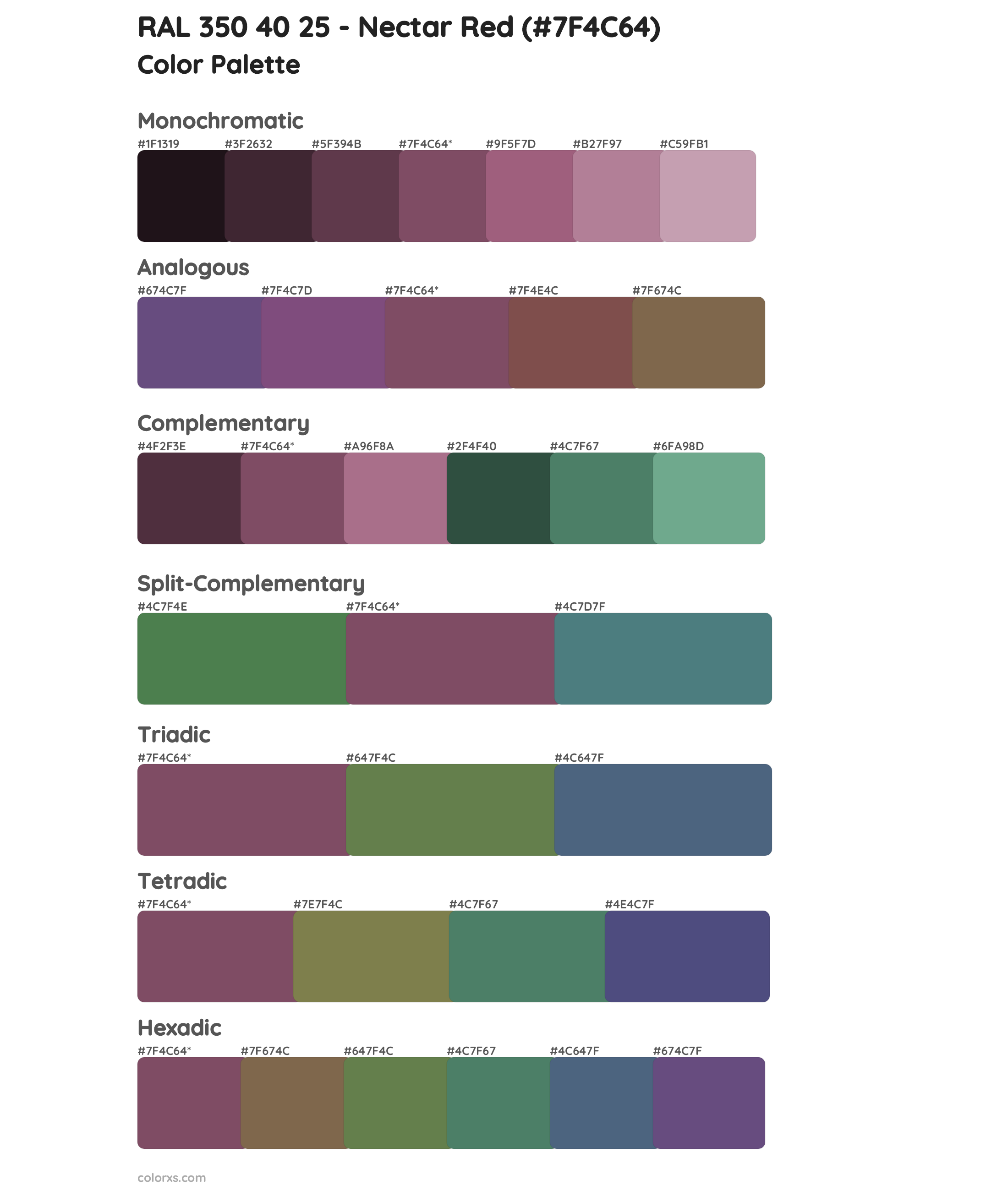 RAL 350 40 25 - Nectar Red Color Scheme Palettes