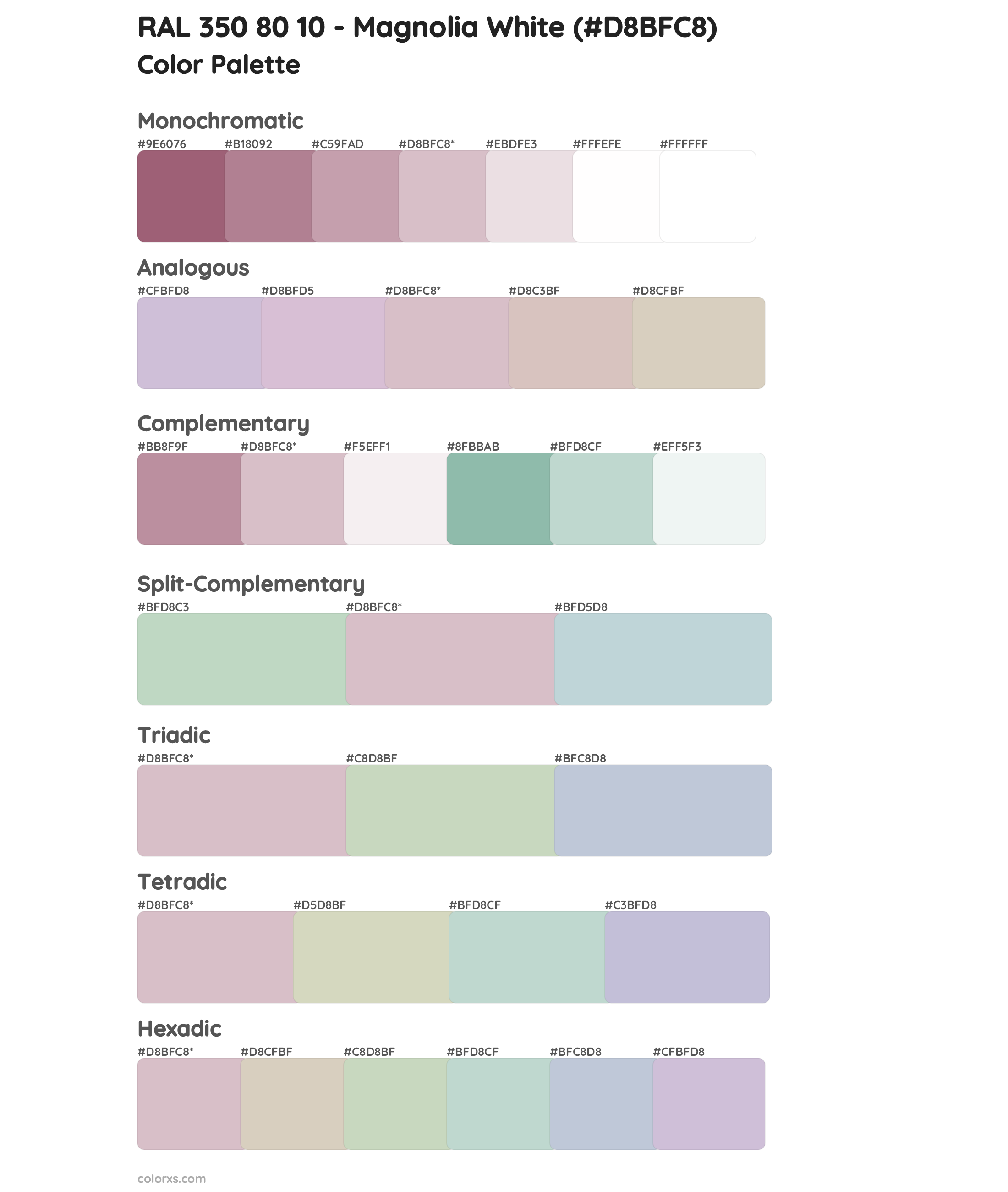 RAL 350 80 10 - Magnolia White Color Scheme Palettes