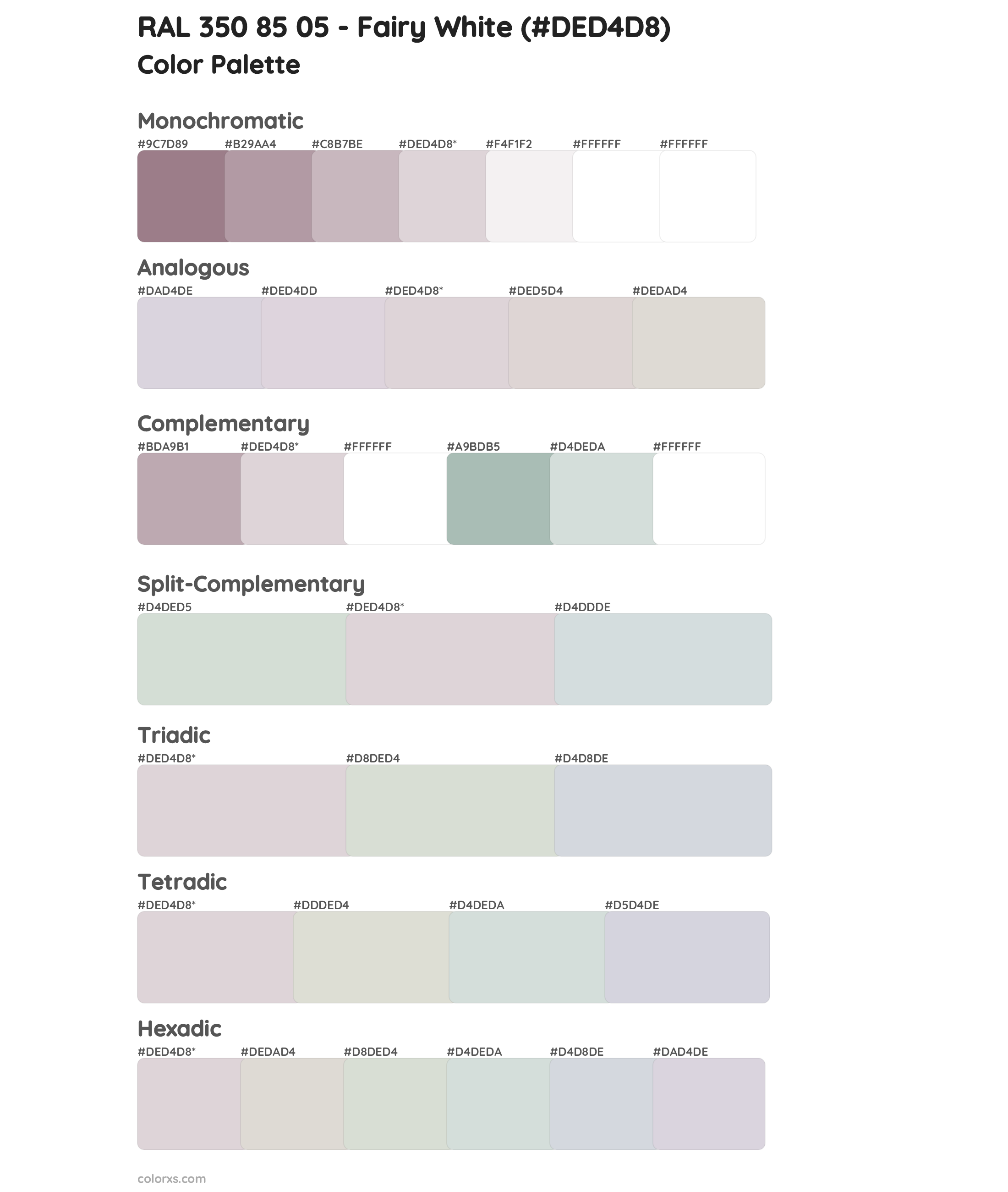 RAL 350 85 05 - Fairy White Color Scheme Palettes