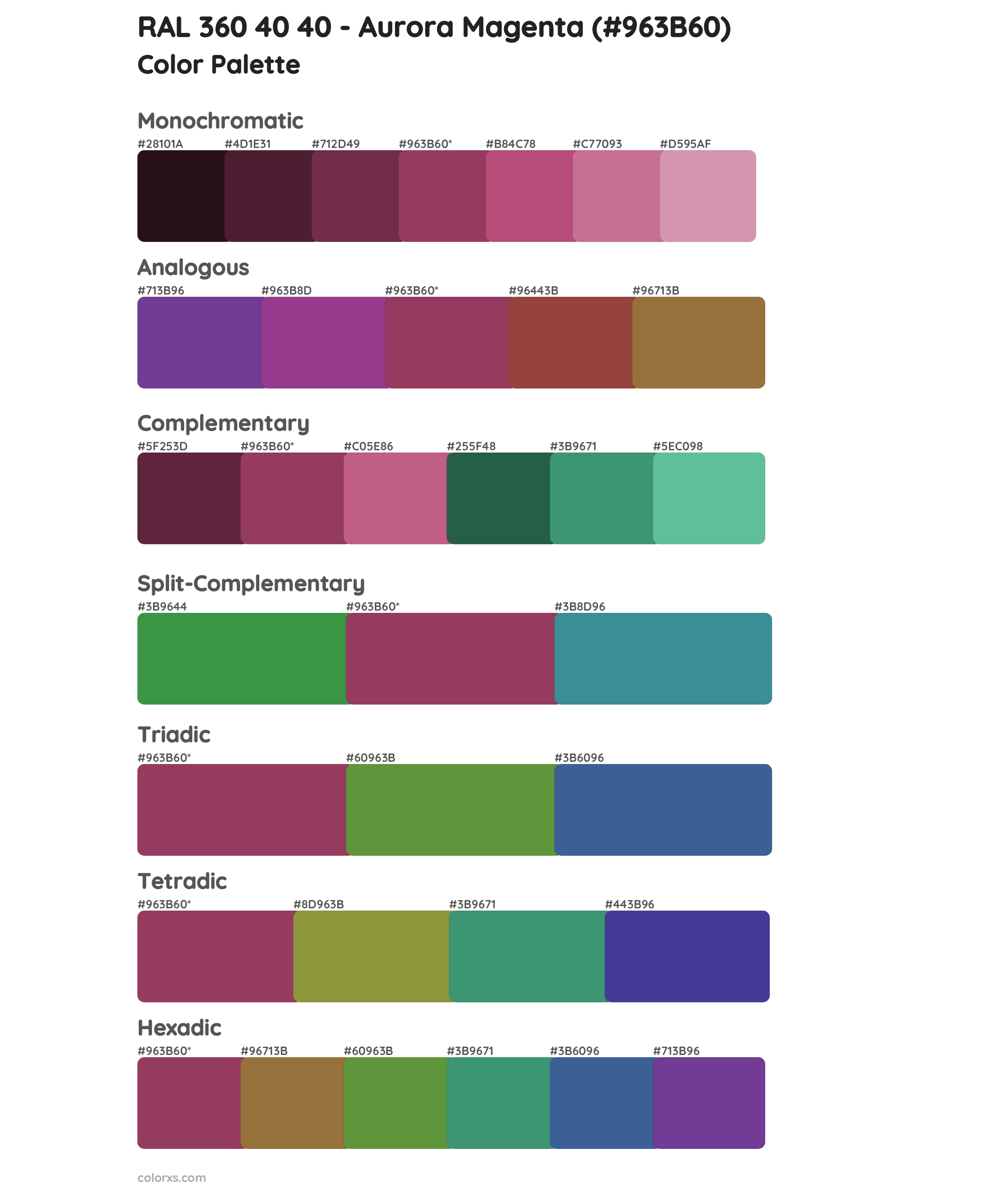 RAL 360 40 40 - Aurora Magenta Color Scheme Palettes