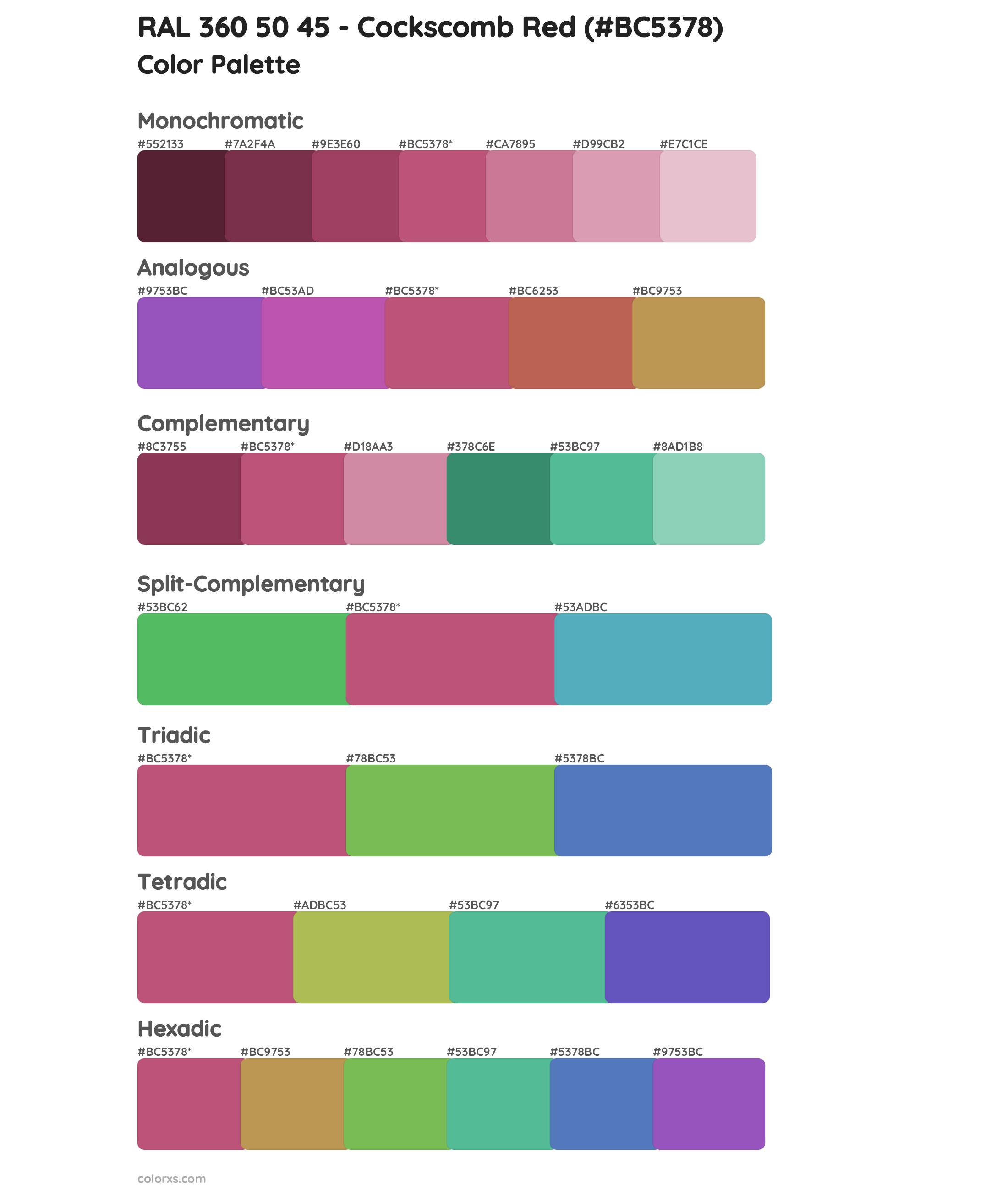 RAL 360 50 45 - Cockscomb Red Color Scheme Palettes