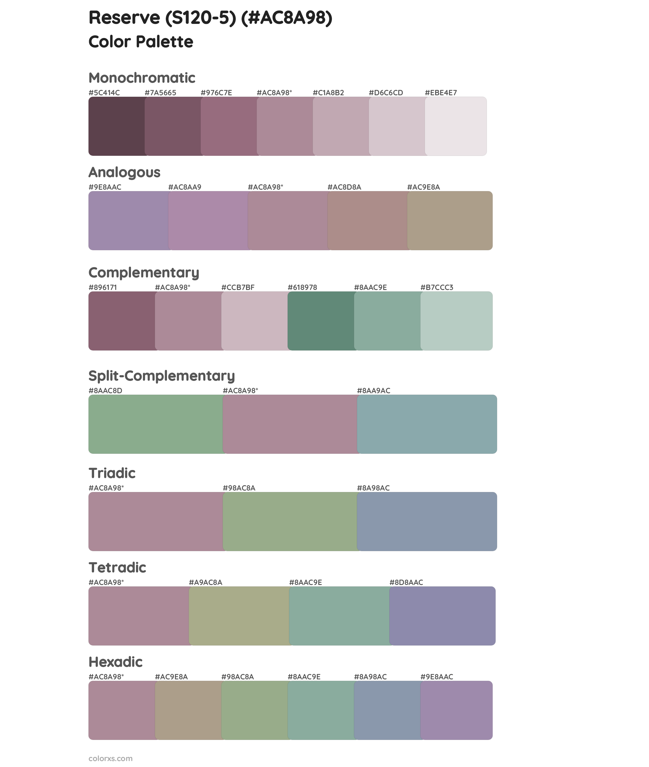 Reserve (S120-5) Color Scheme Palettes