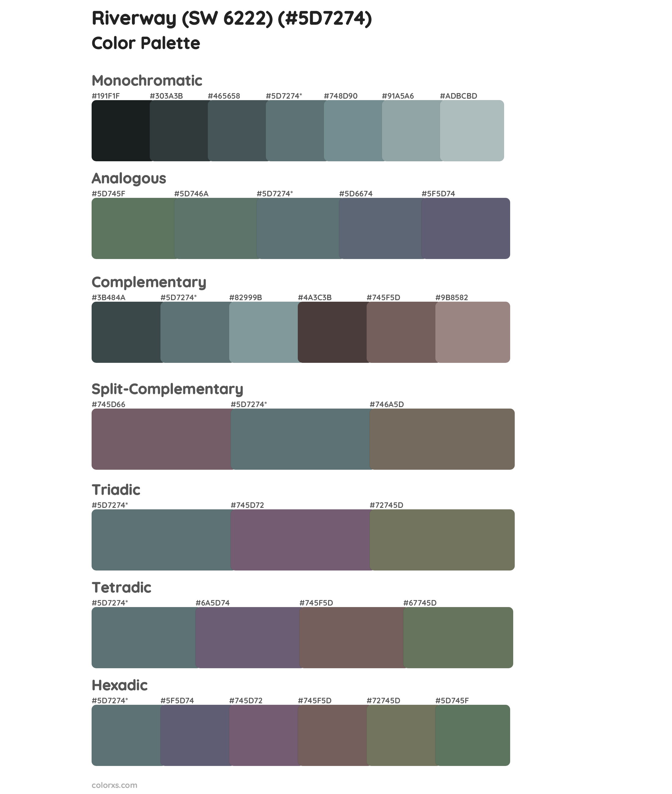 Riverway (SW 6222) Color Scheme Palettes