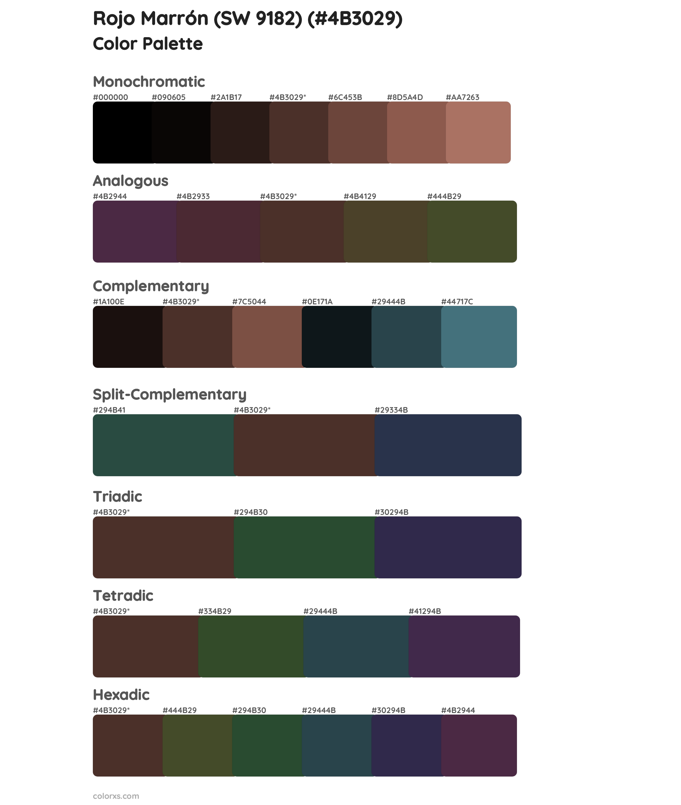 Rojo Marrón (SW 9182) Color Scheme Palettes