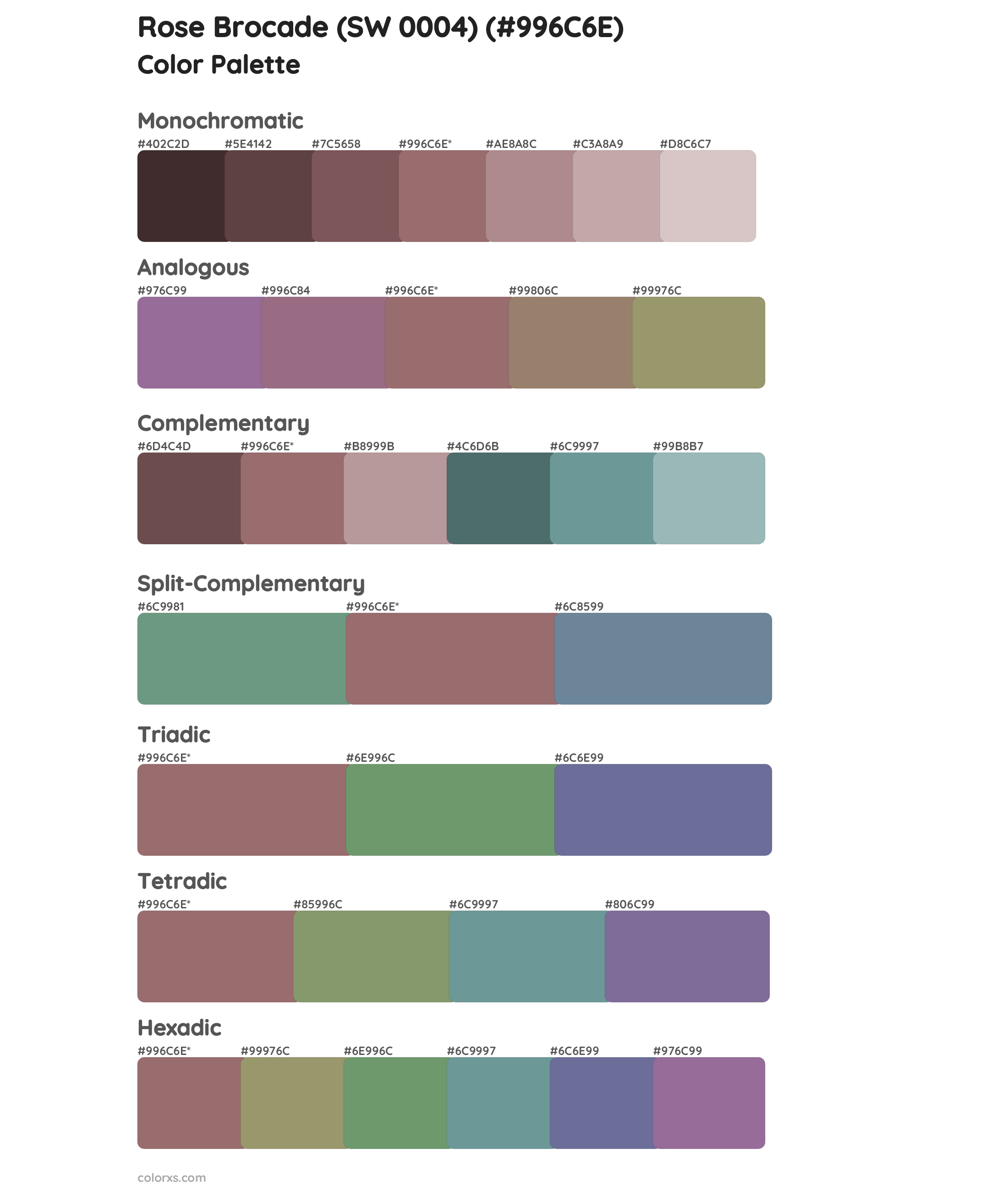 Rose Brocade (SW 0004) Color Scheme Palettes