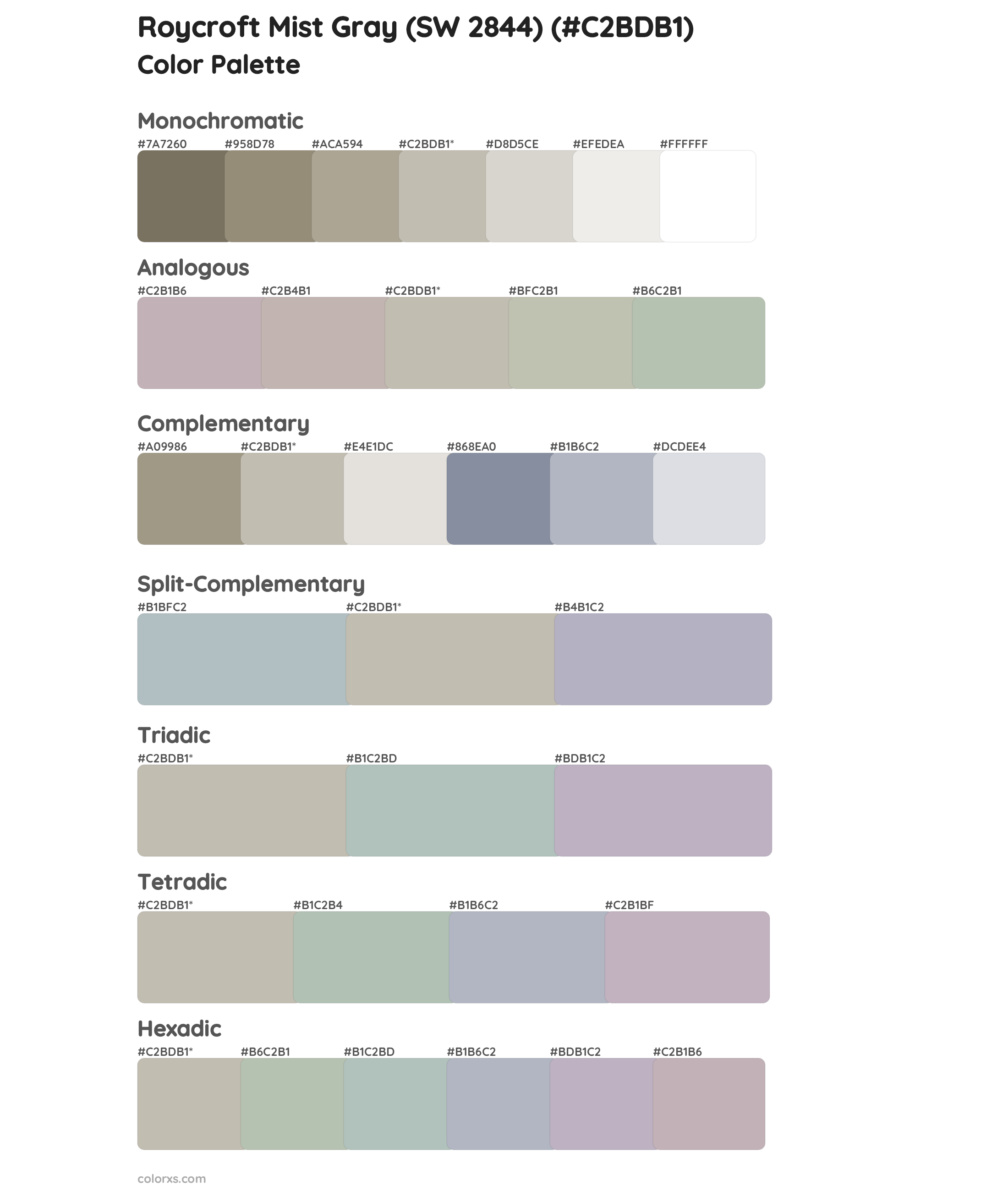 Roycroft Mist Gray (SW 2844) Color Scheme Palettes