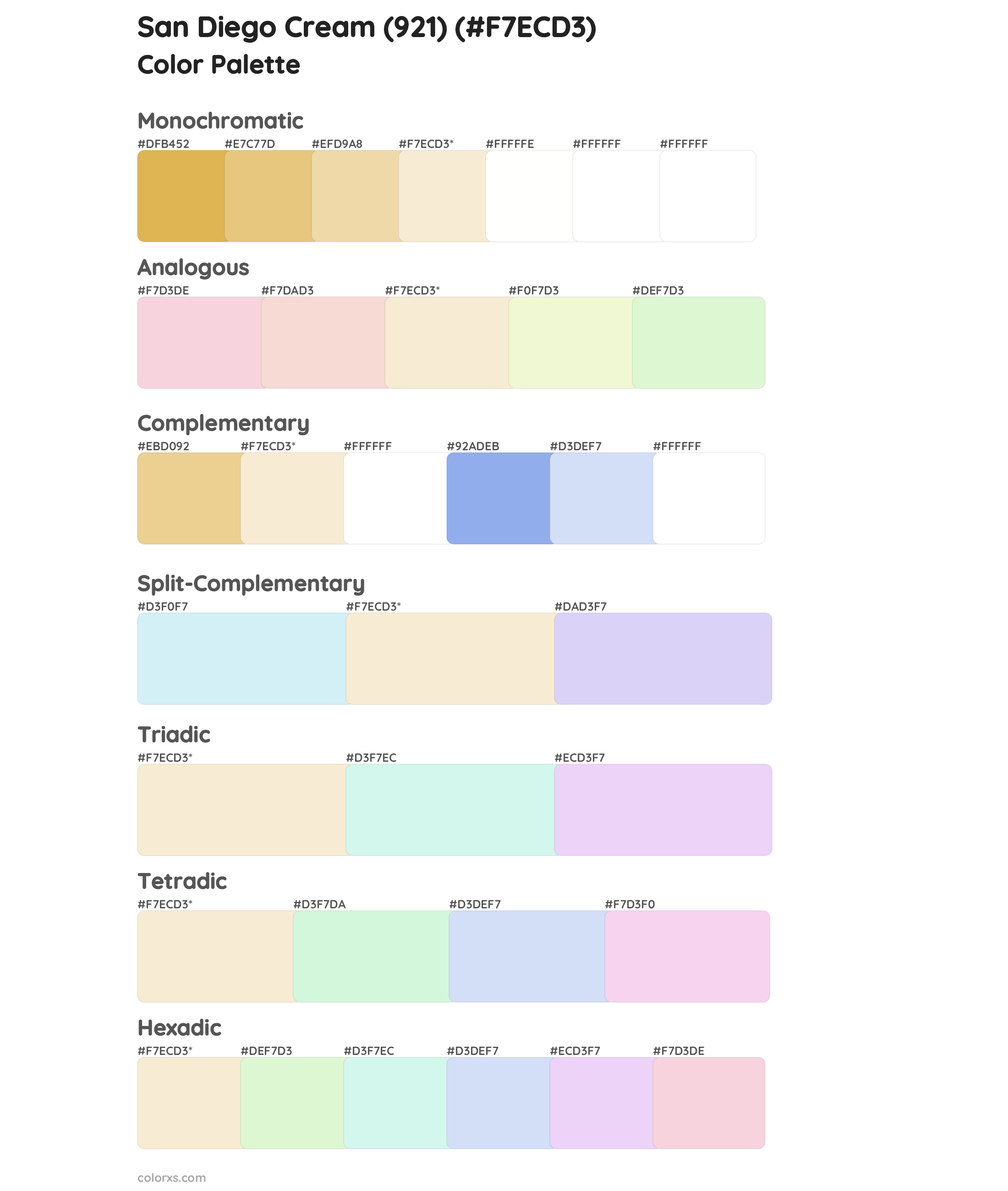 San Diego Cream (921) Color Scheme Palettes