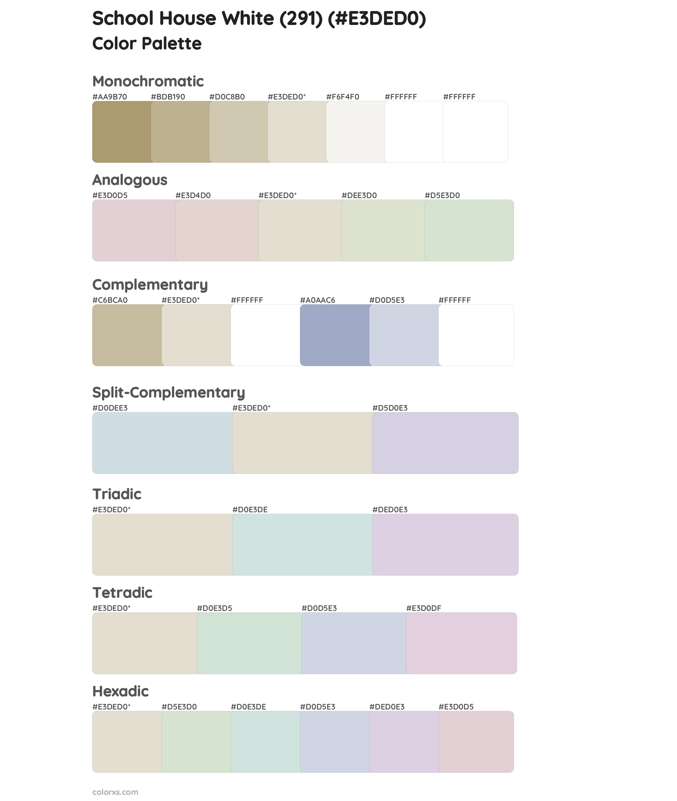 School House White (291) Color Scheme Palettes