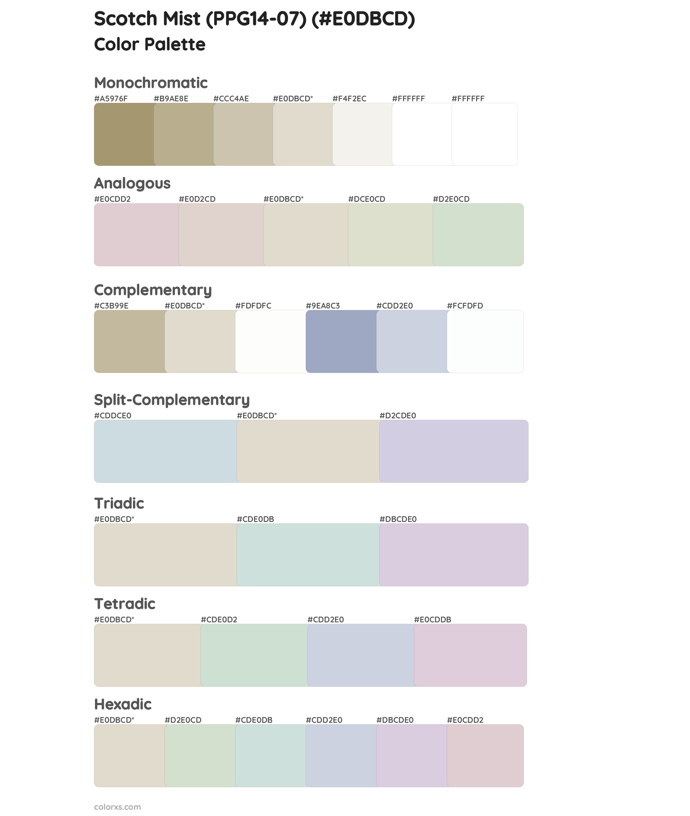 Scotch Mist (PPG14-07) Color Scheme Palettes