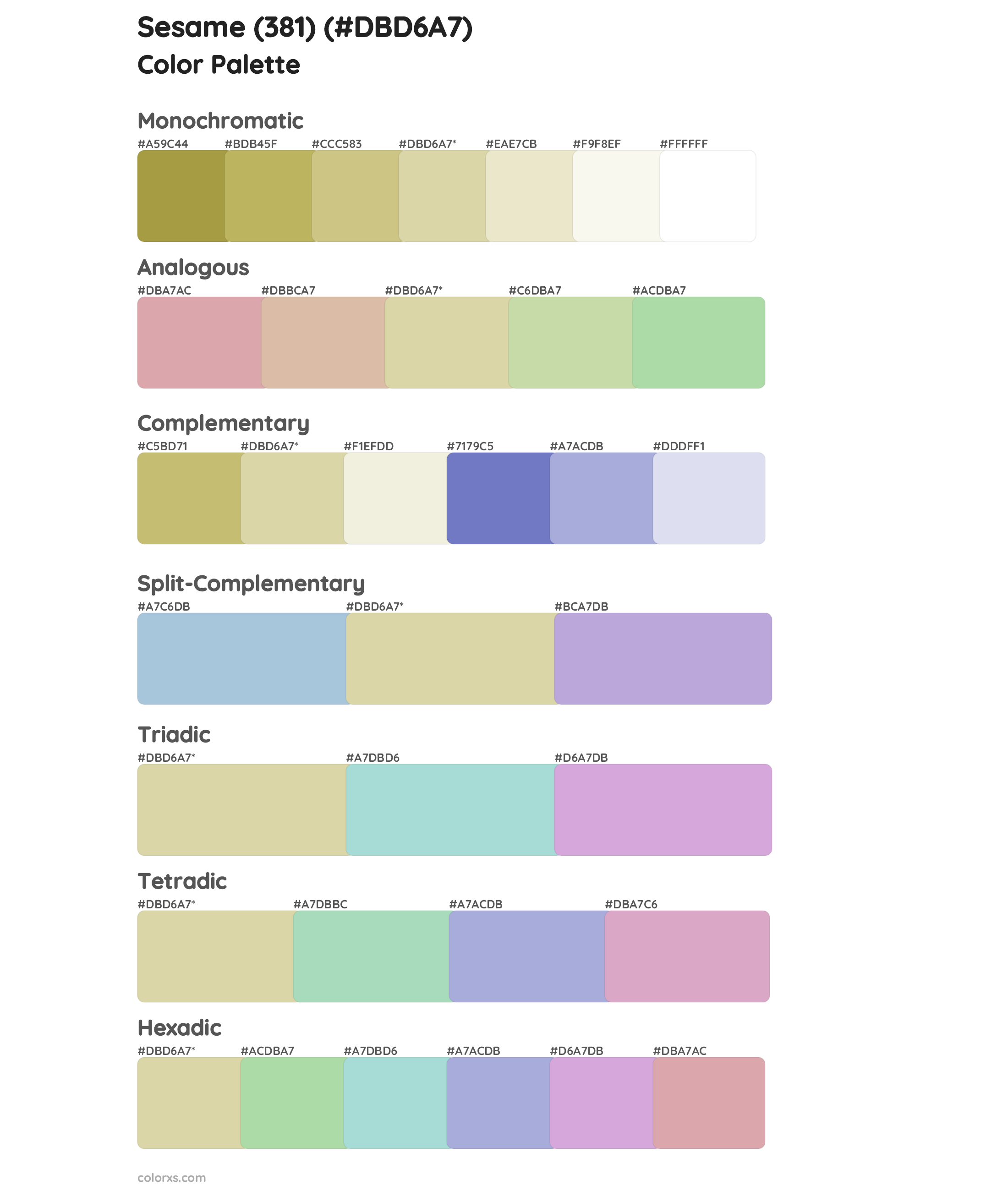 Sesame (381) Color Scheme Palettes