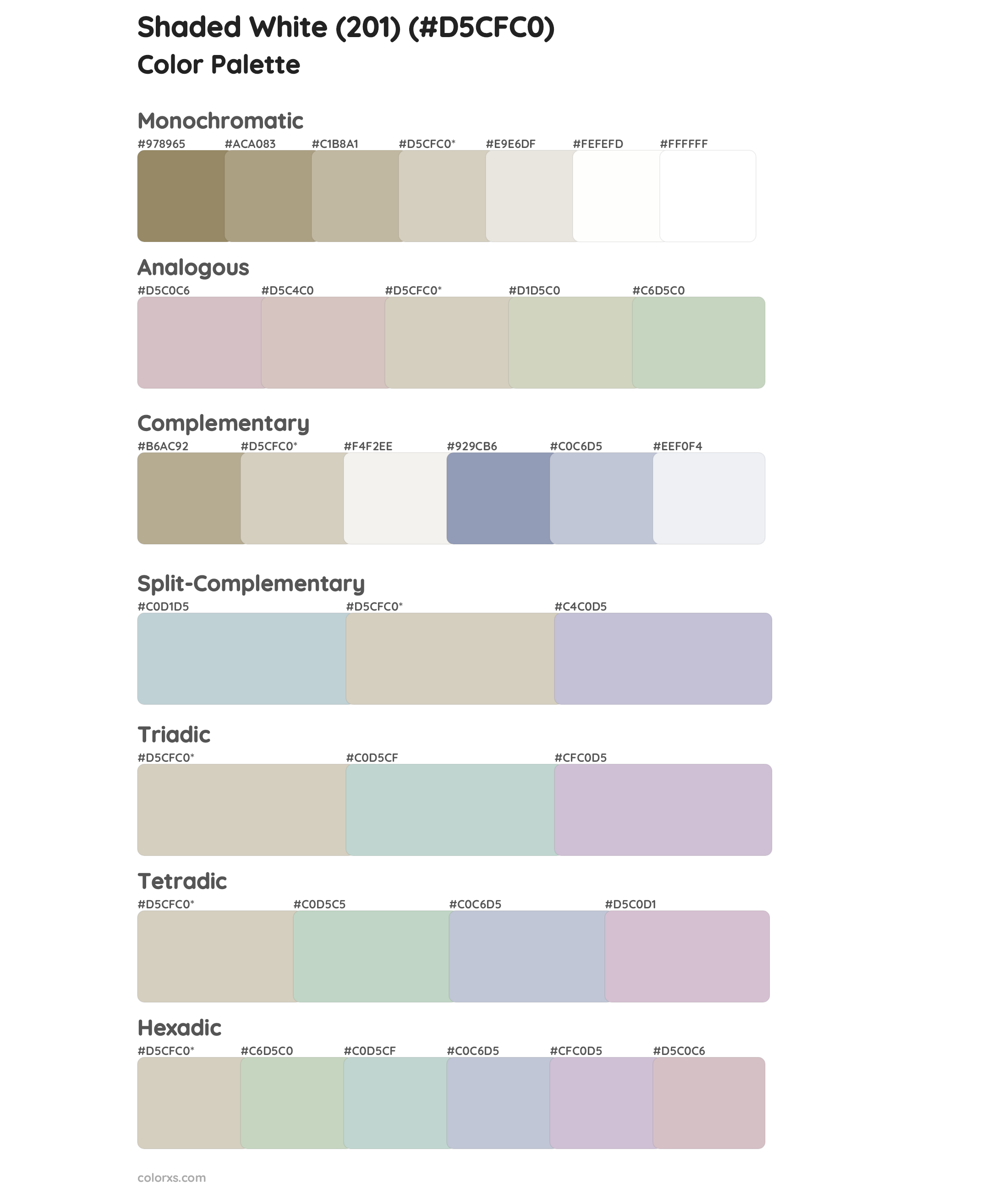 Shaded White (201) Color Scheme Palettes