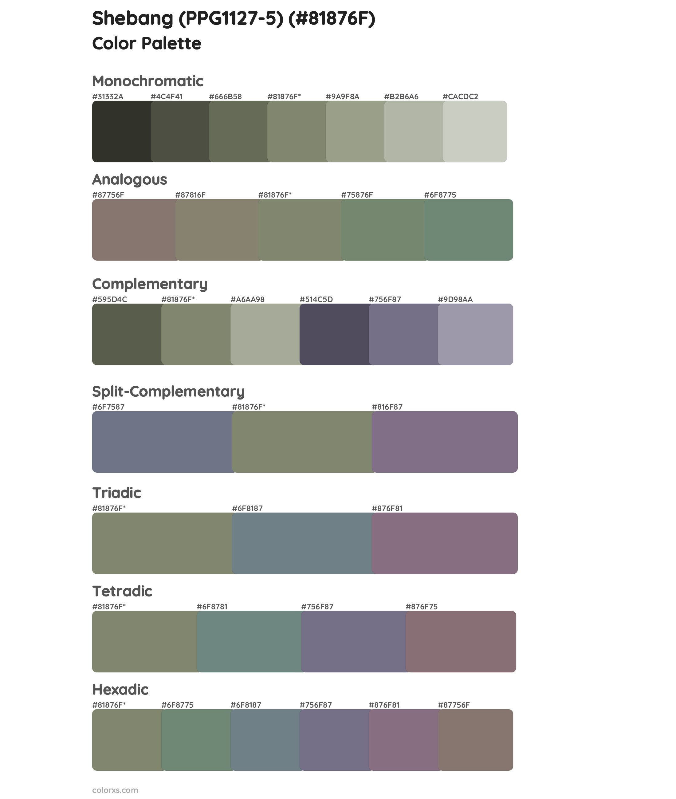 Shebang (PPG1127-5) Color Scheme Palettes