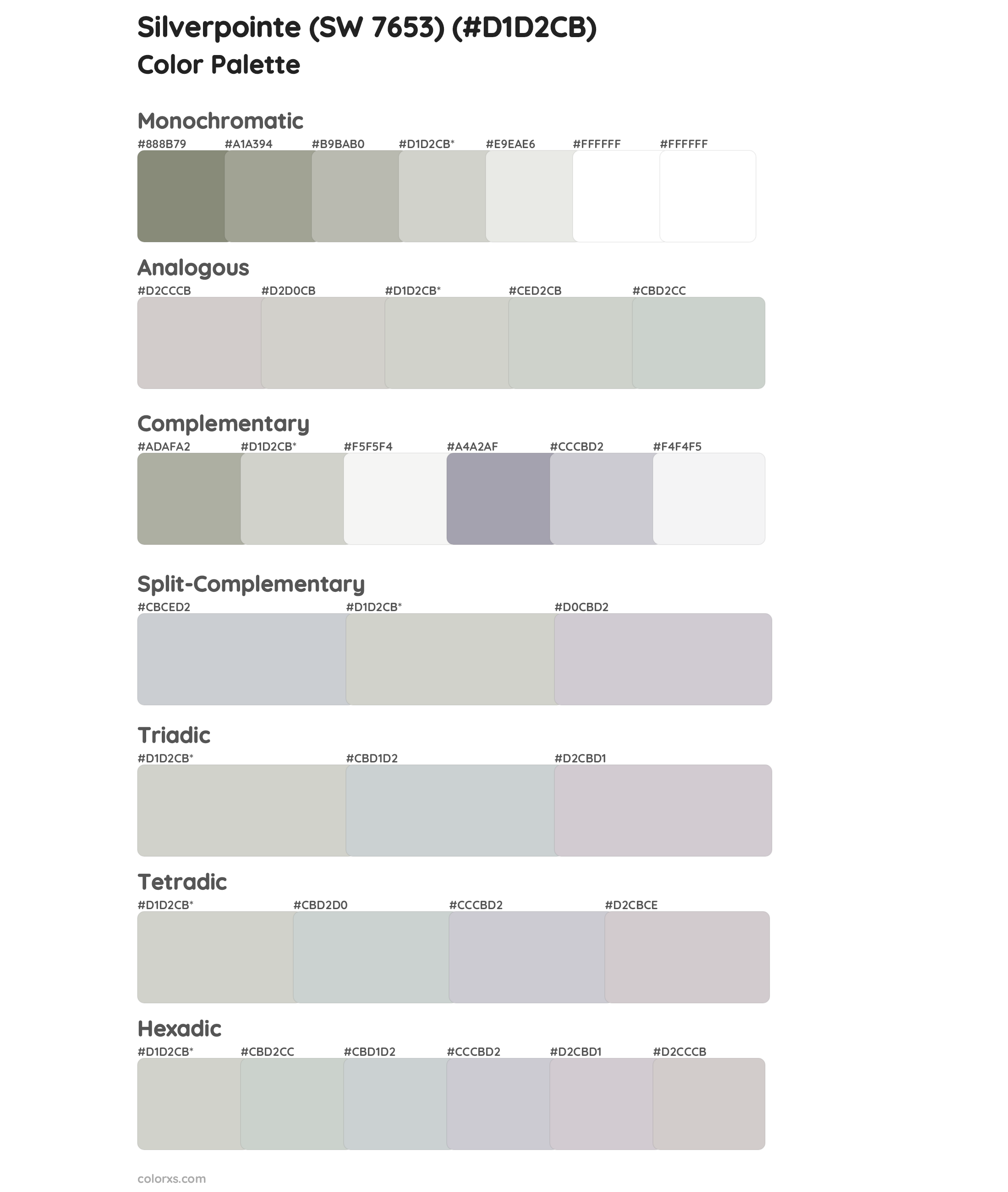 Silverpointe (SW 7653) Color Scheme Palettes