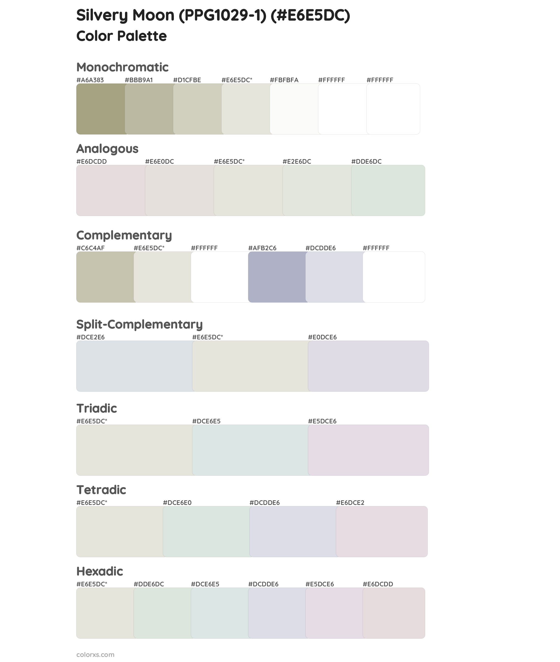 Silvery Moon (PPG1029-1) Color Scheme Palettes