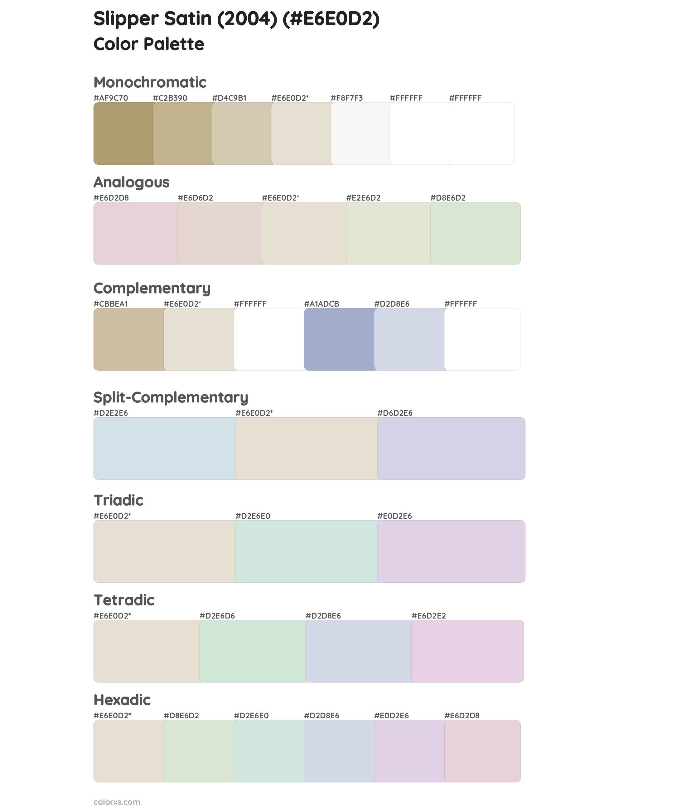 Slipper Satin (2004) Color Scheme Palettes