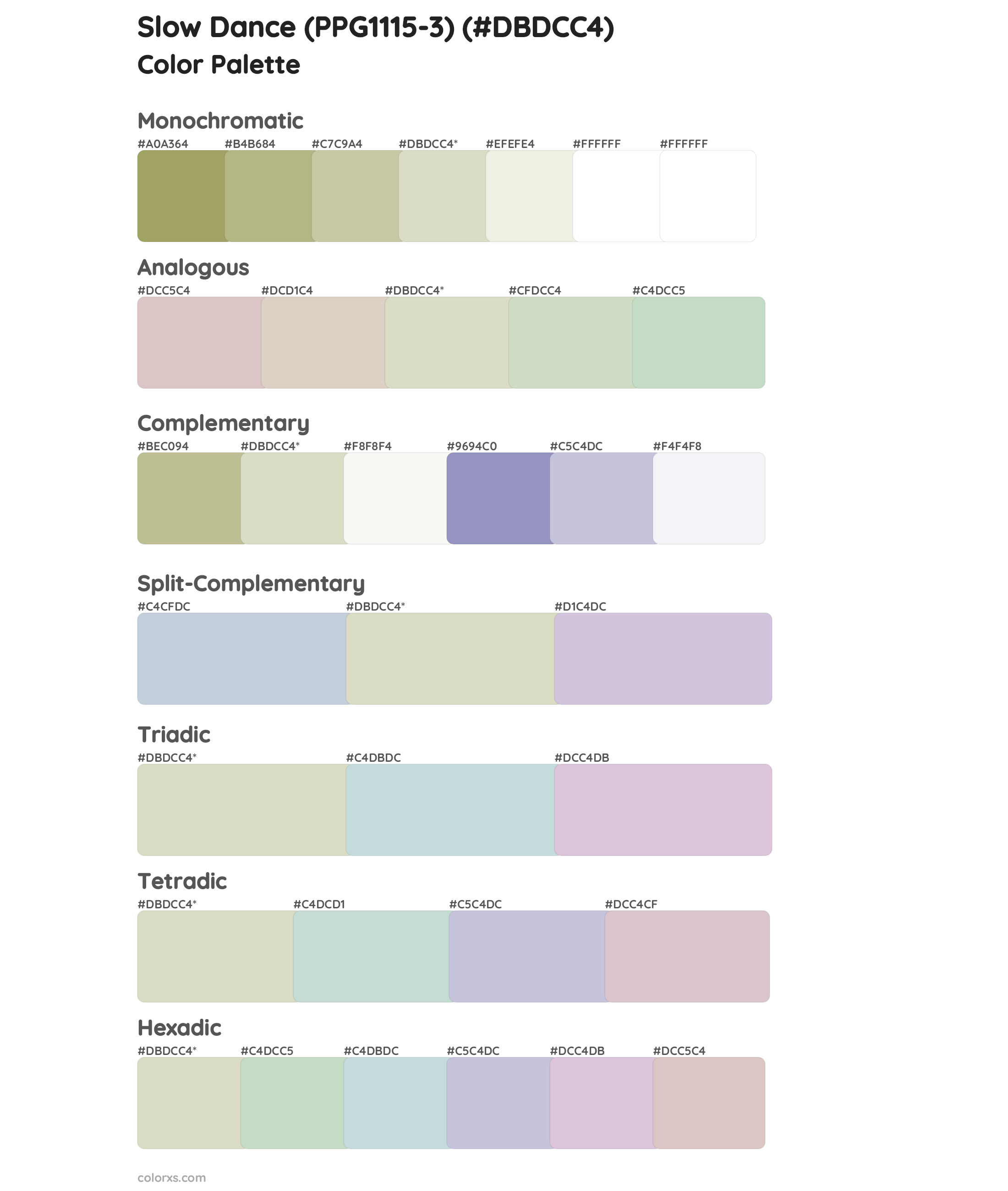 Slow Dance (PPG1115-3) Color Scheme Palettes