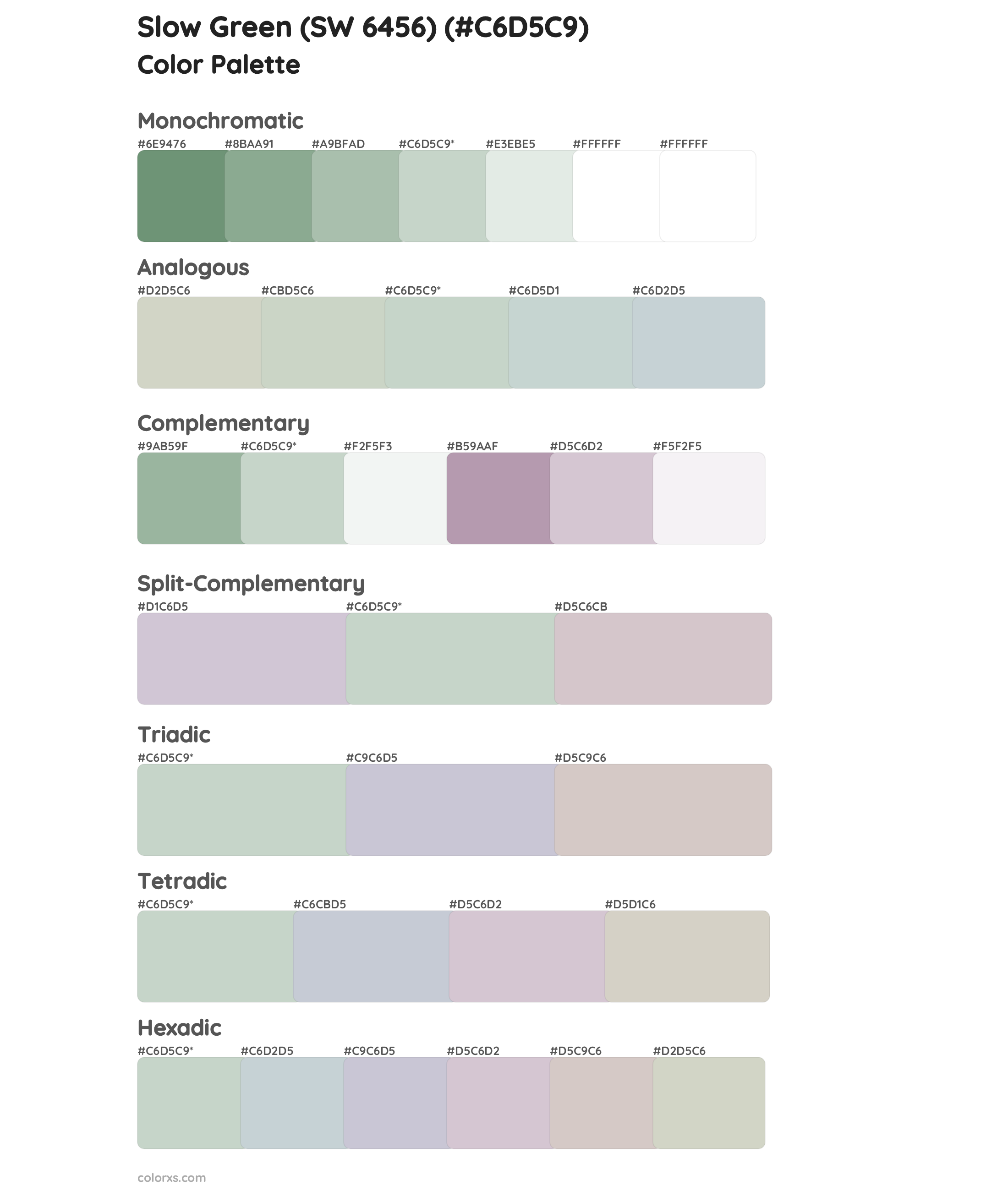 Slow Green (SW 6456) Color Scheme Palettes