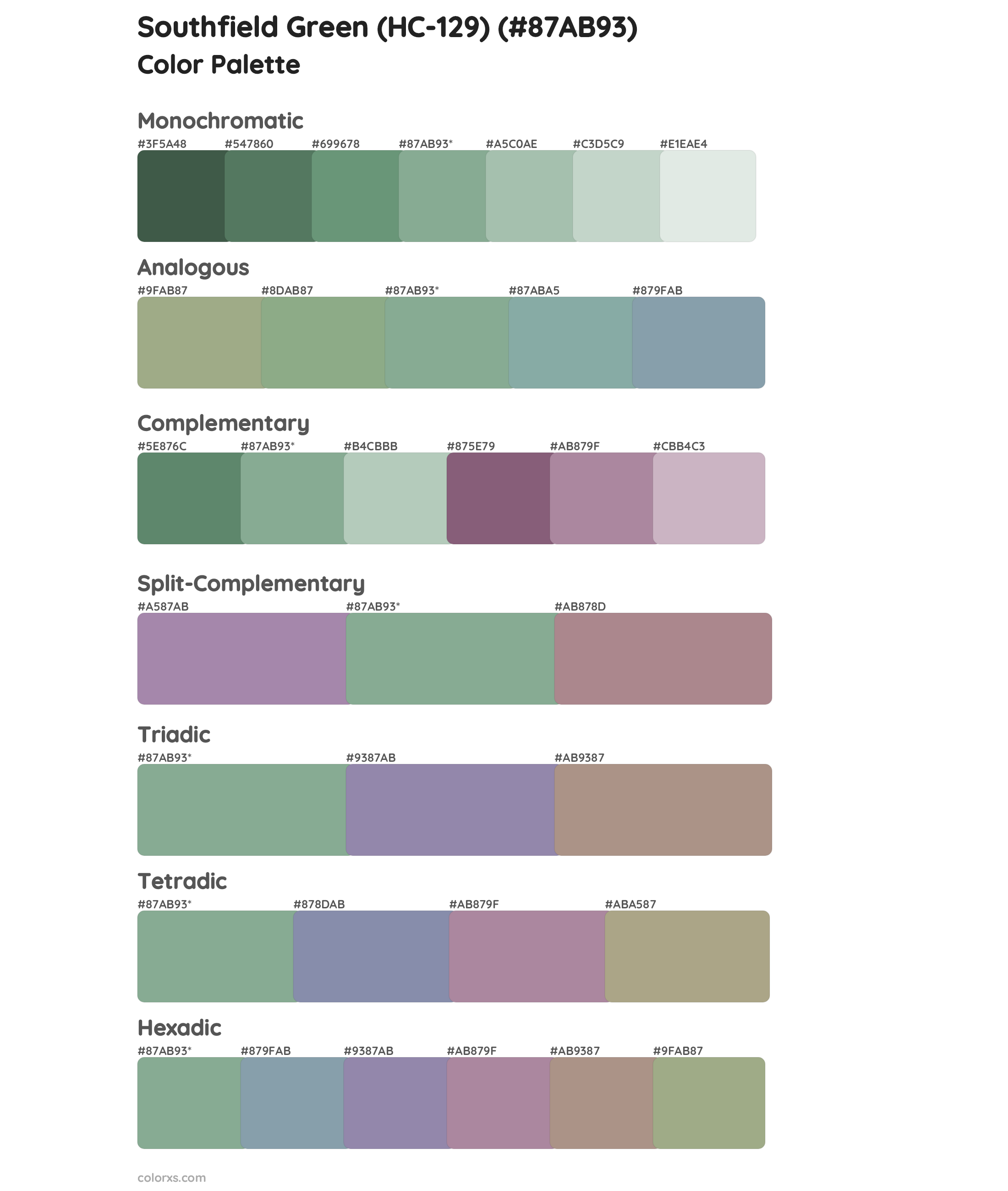 Southfield Green (HC-129) Color Scheme Palettes