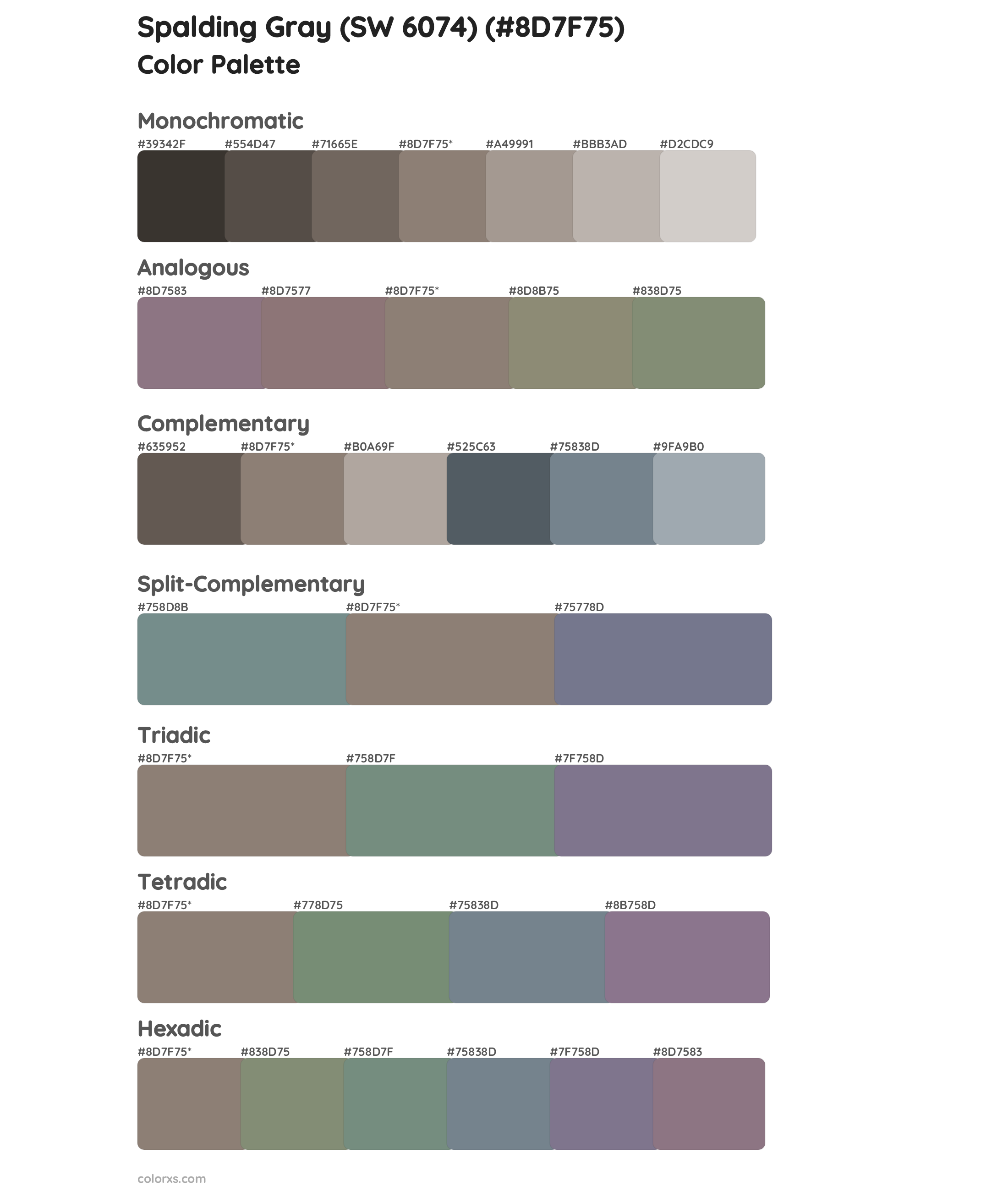 Spalding Gray (SW 6074) Color Scheme Palettes