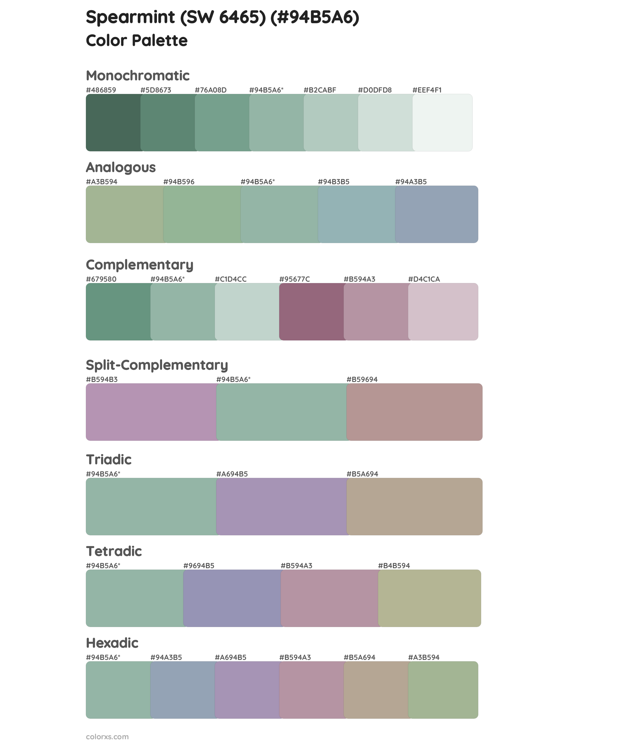 Spearmint (SW 6465) Color Scheme Palettes