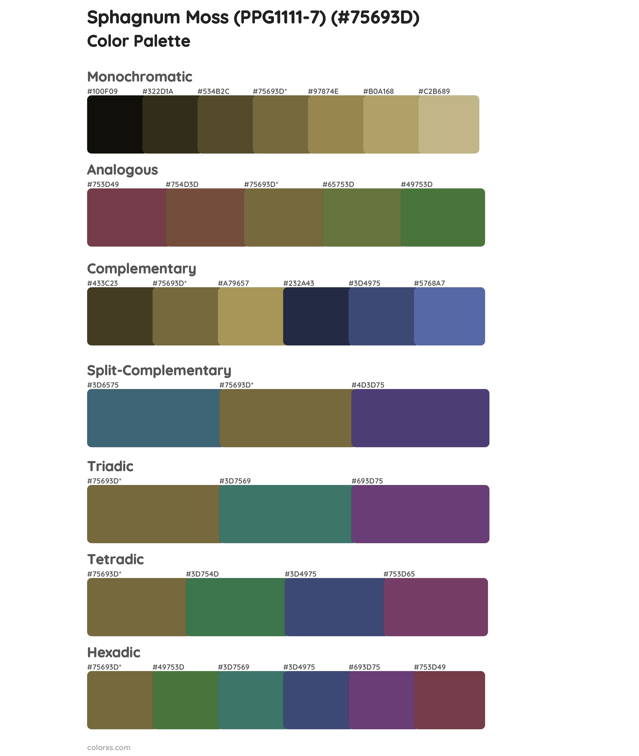 Sphagnum Moss (PPG1111-7) Color Scheme Palettes