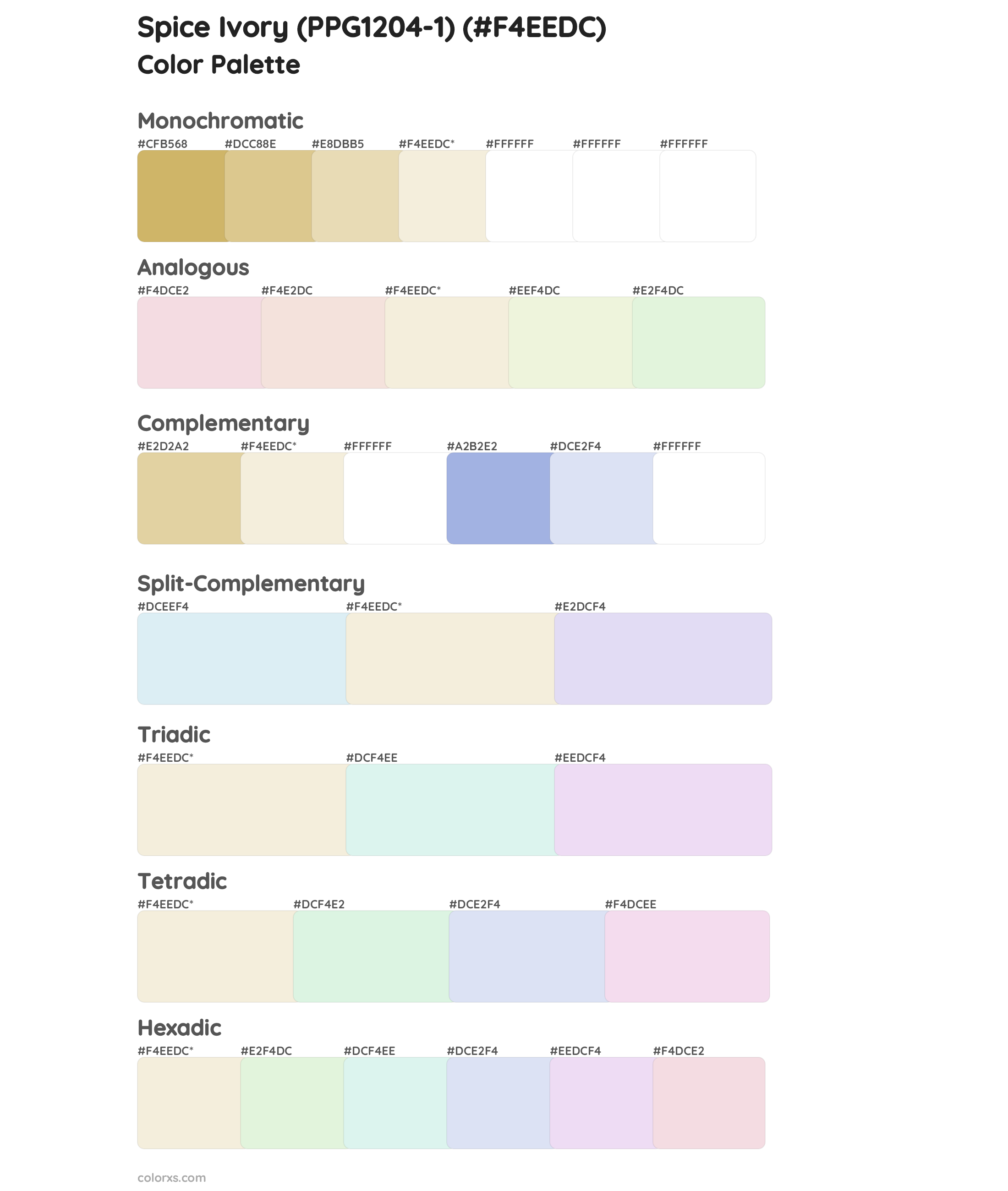 Spice Ivory (PPG1204-1) Color Scheme Palettes