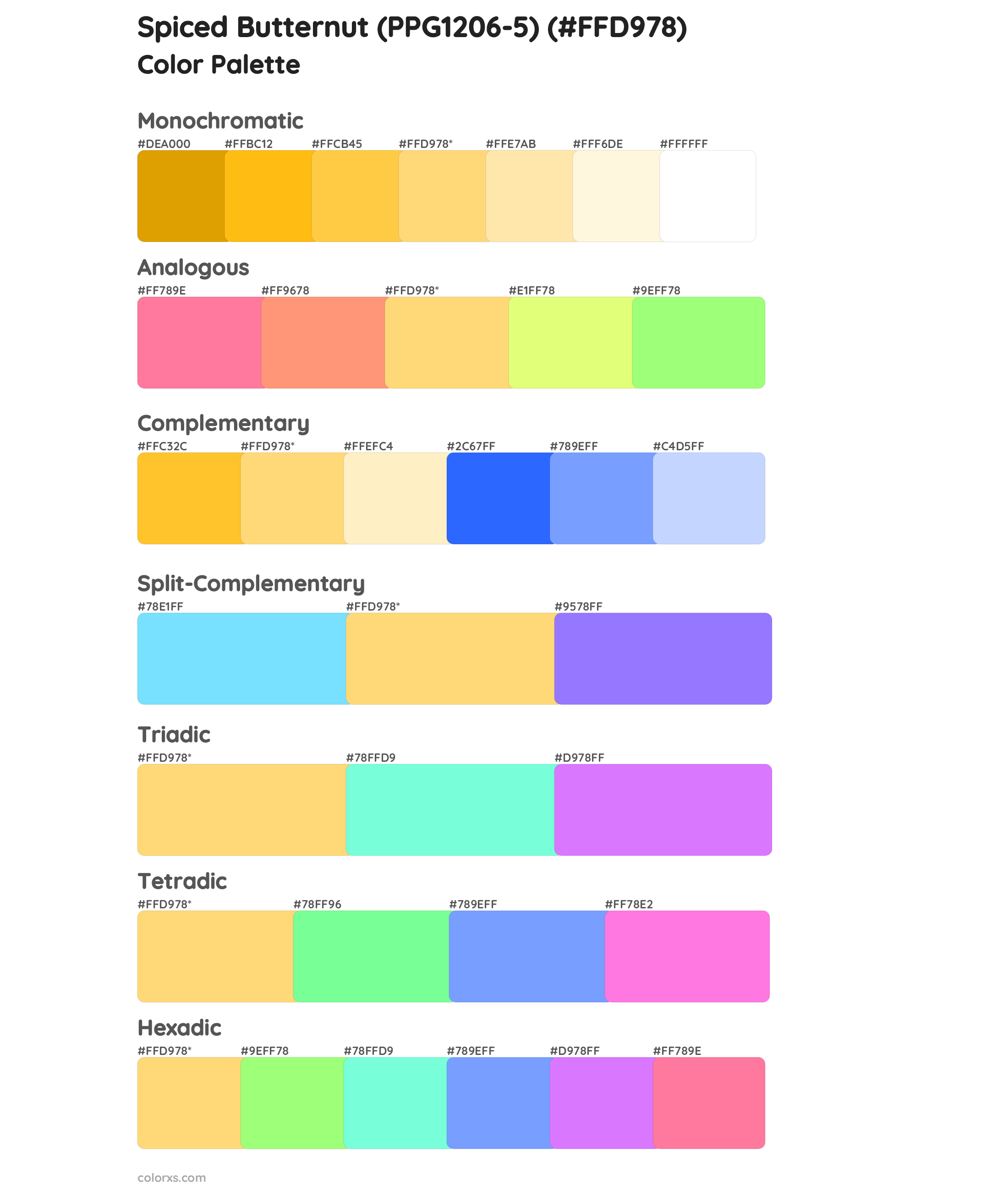 Spiced Butternut (PPG1206-5) Color Scheme Palettes