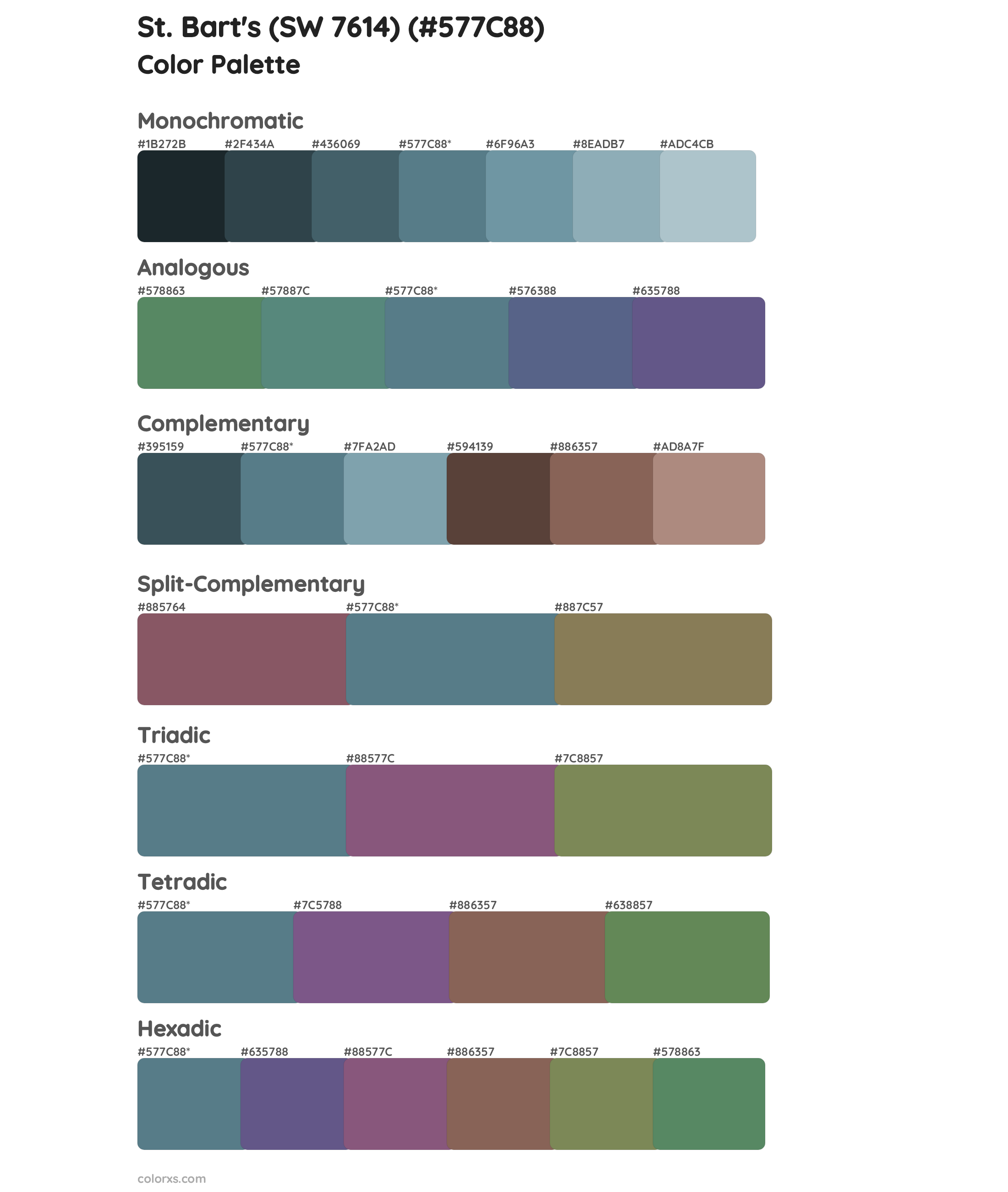 St. Bart's (SW 7614) Color Scheme Palettes