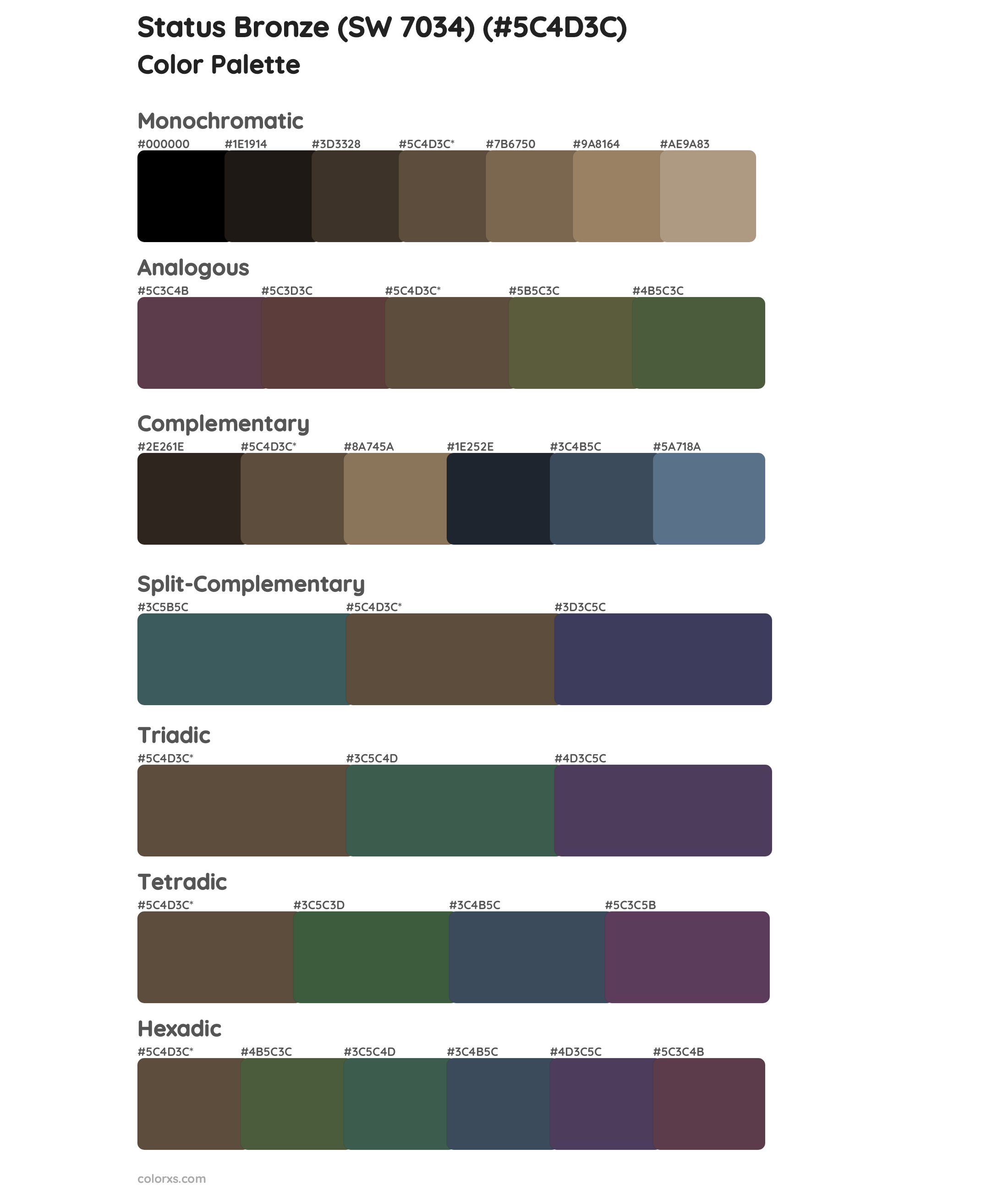 Status Bronze (SW 7034) Color Scheme Palettes