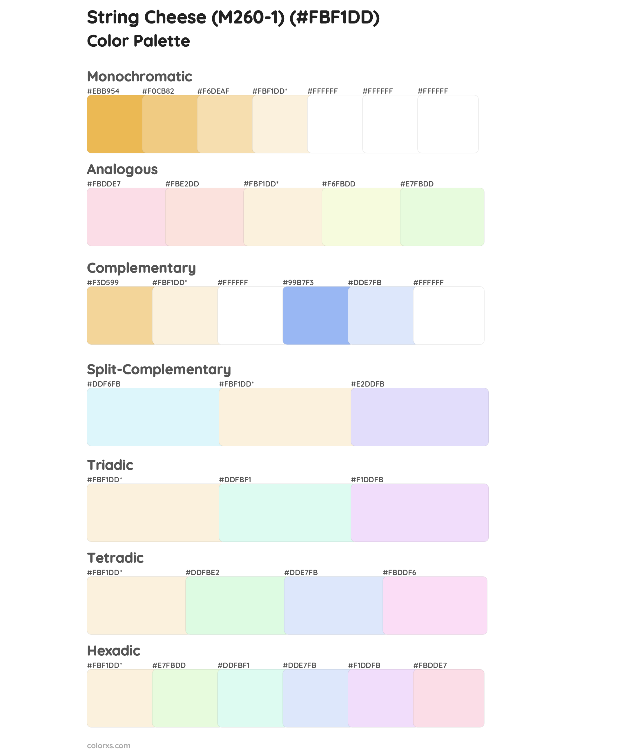 String Cheese (M260-1) Color Scheme Palettes