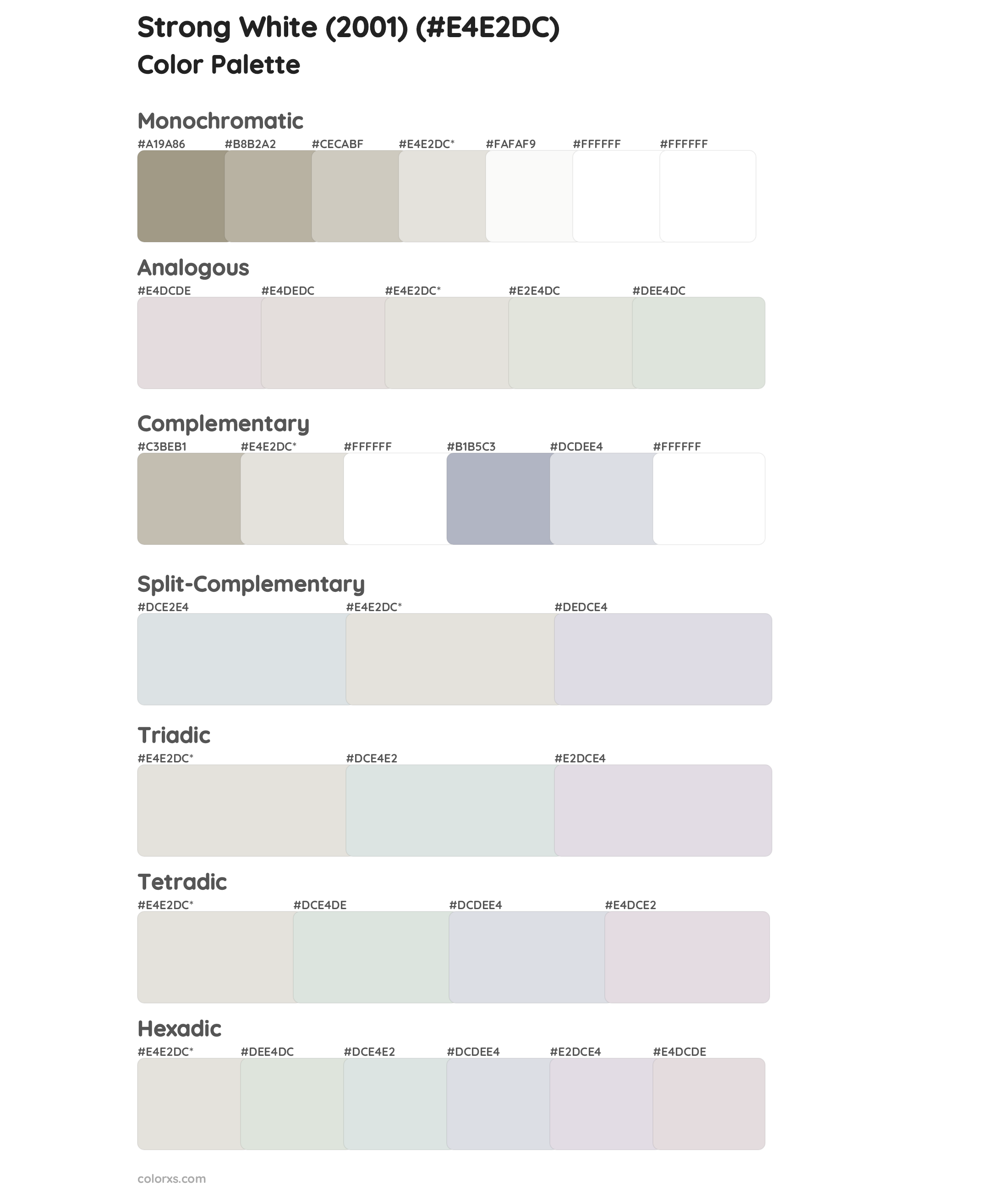 Strong White (2001) Color Scheme Palettes