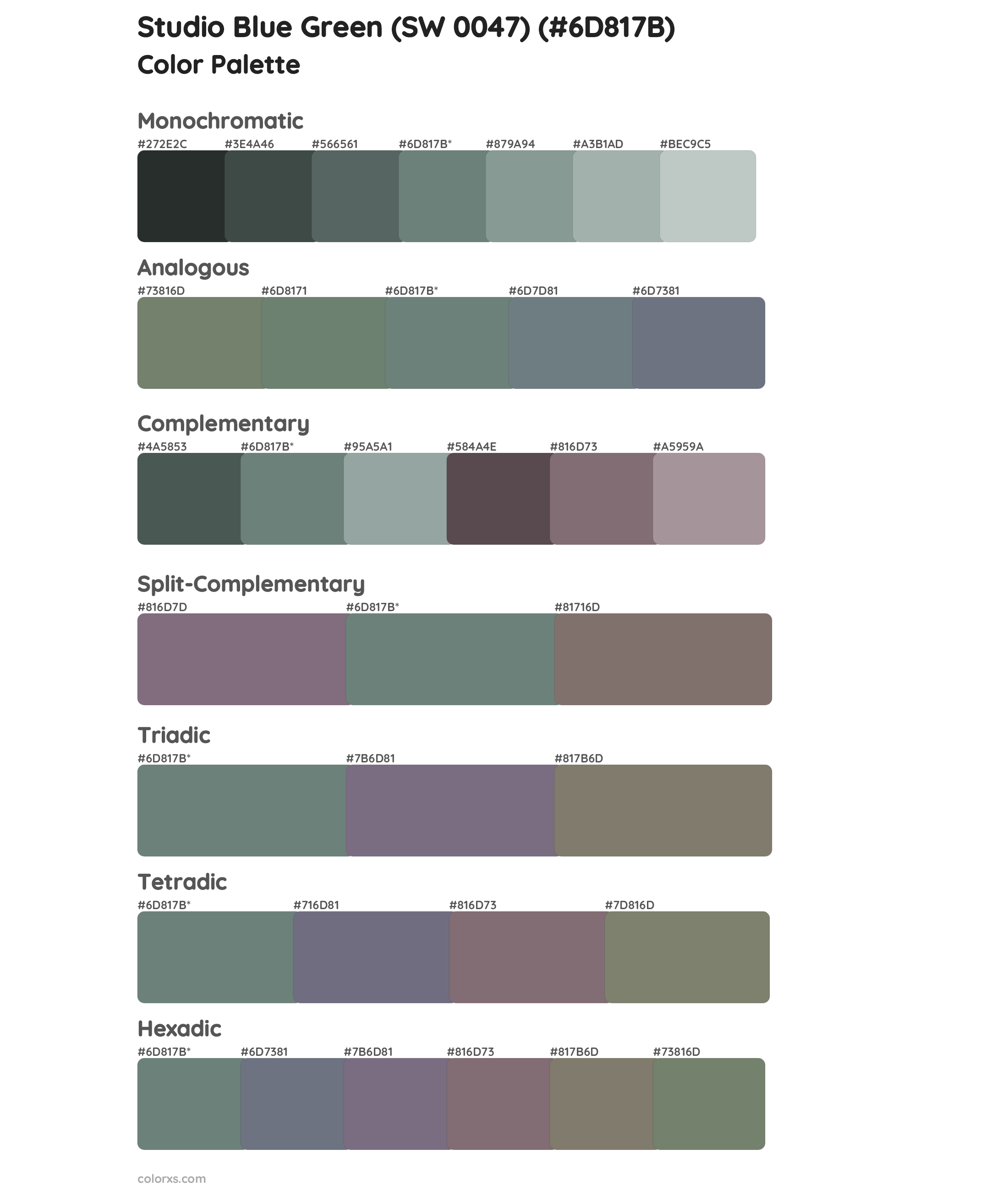 Studio Blue Green (SW 0047) Color Scheme Palettes