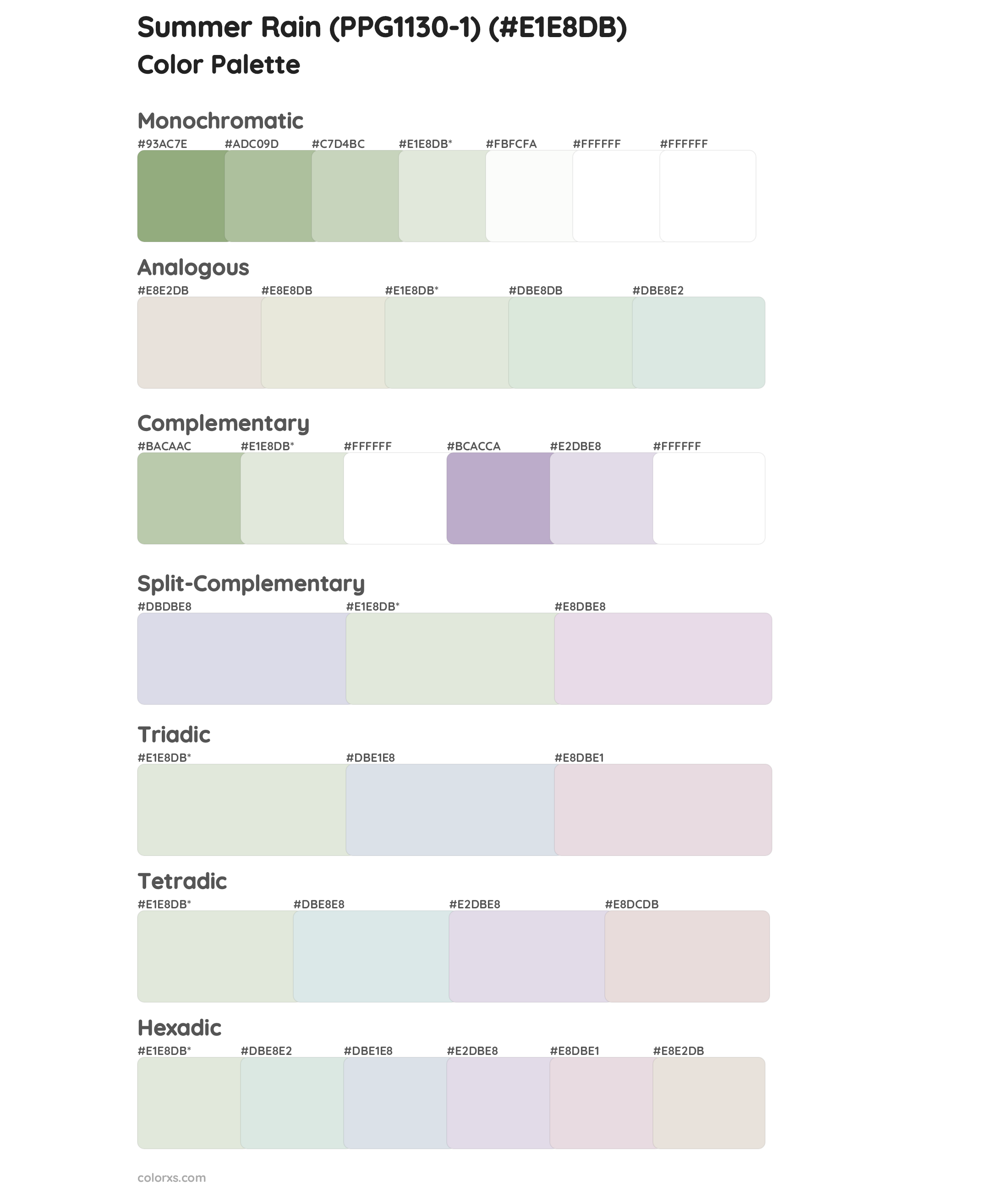 Summer Rain (PPG1130-1) Color Scheme Palettes